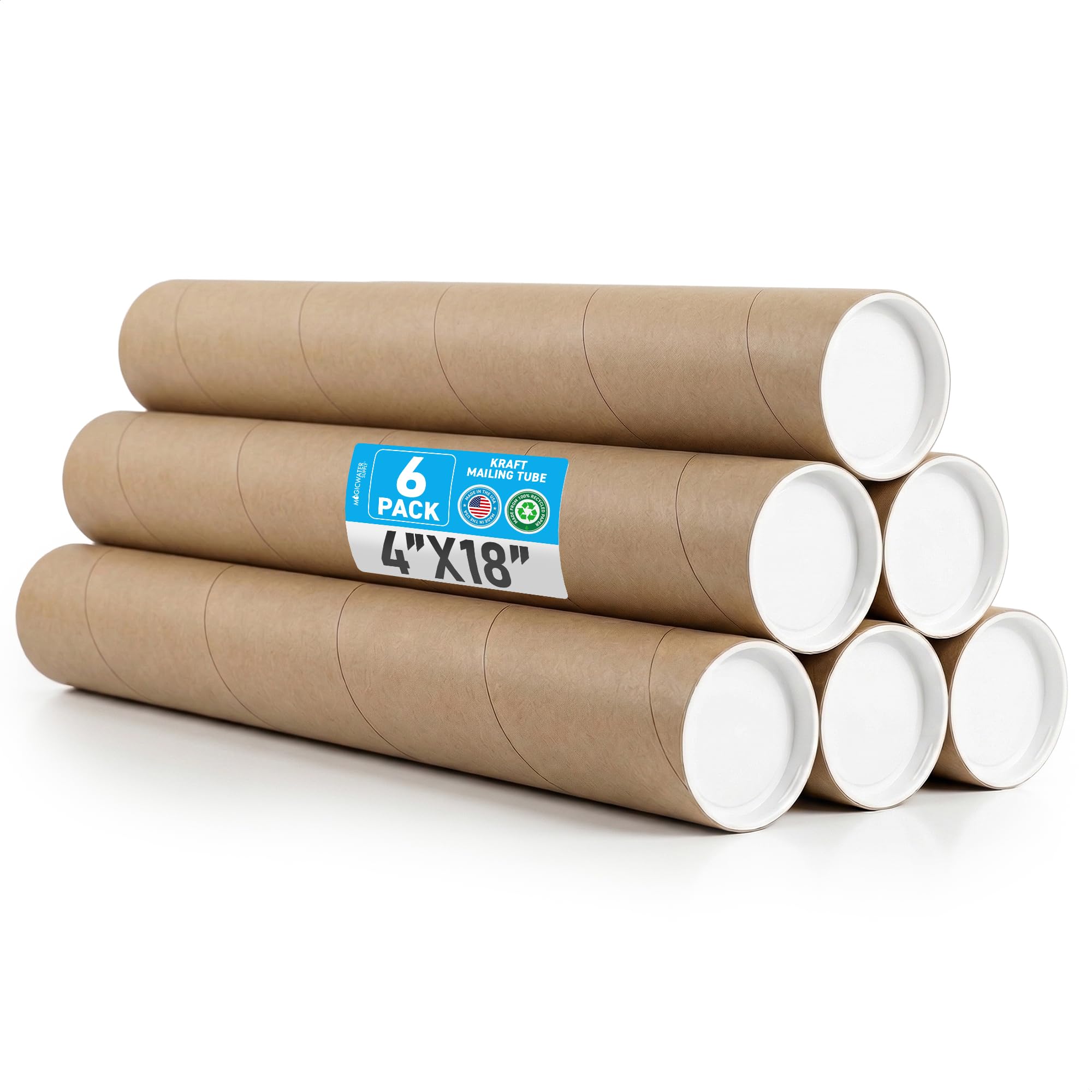 MagicWater Supply Lot de 6 tubes d'expédition – 10,2 x 45,7 cm – Kraft – Pour l'expédition et le stockage d'affiches, d'arts, d'artisanat et de documents