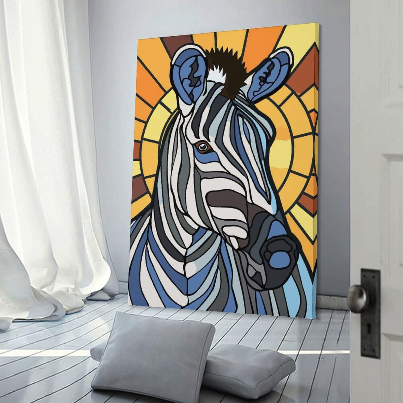 Junmoney Stained Glass Zebra Portrait Wall Picture Print 24x36inch(60x90cm), for Lounge Decor, Offices Or Entryway Styling, A Flexible Wall Accent for Shared Spaces