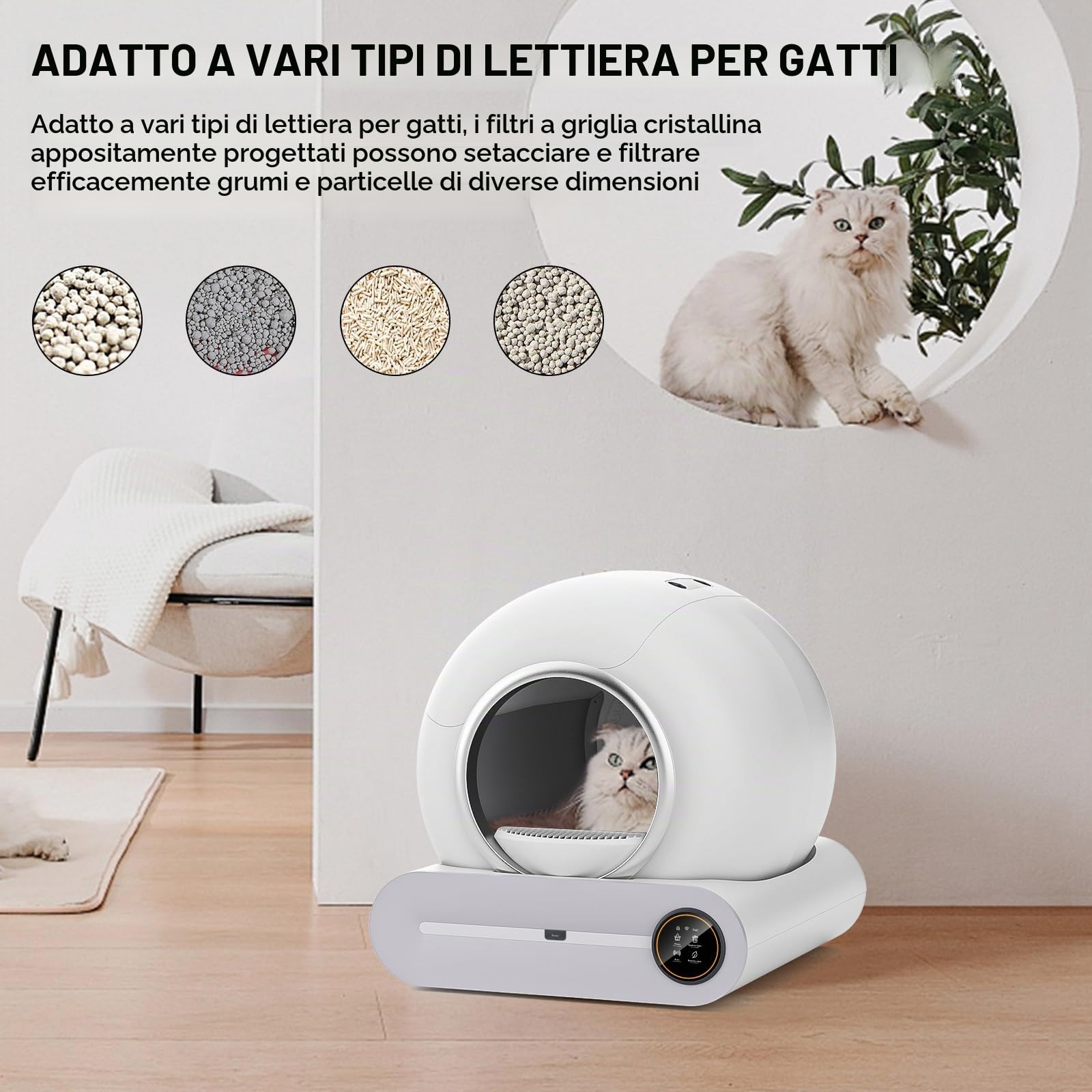 Gerbala Lettiera intelligente autopulente per gatti, 65 l, autopulente, controllo app, grande capacità, per gatti