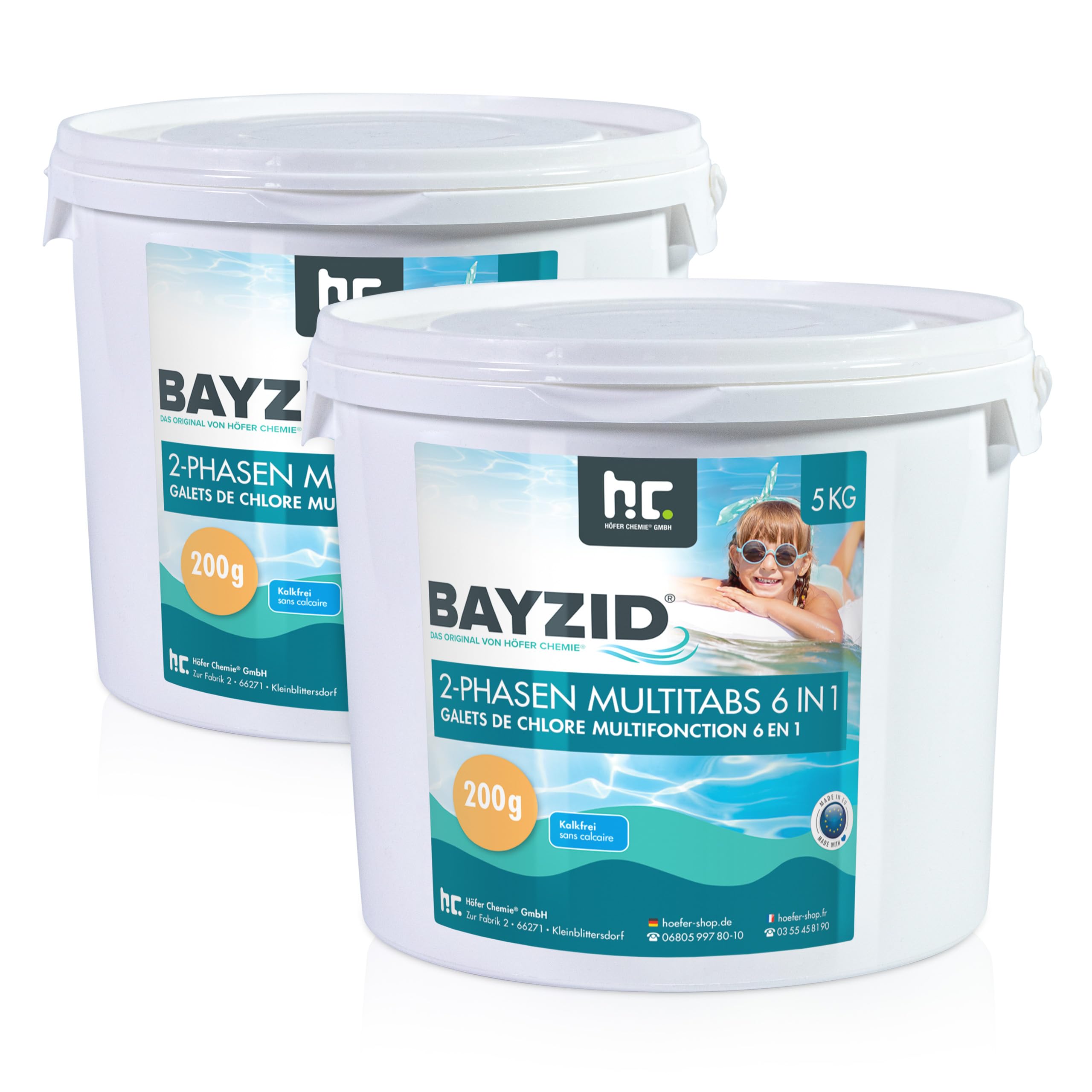 Höfer Chemie 2 x 5 kg BAYZID® Galets de Chlore pour Piscine - Chlore Multifonction 6 en 1 pour Désinfection Régulière - 