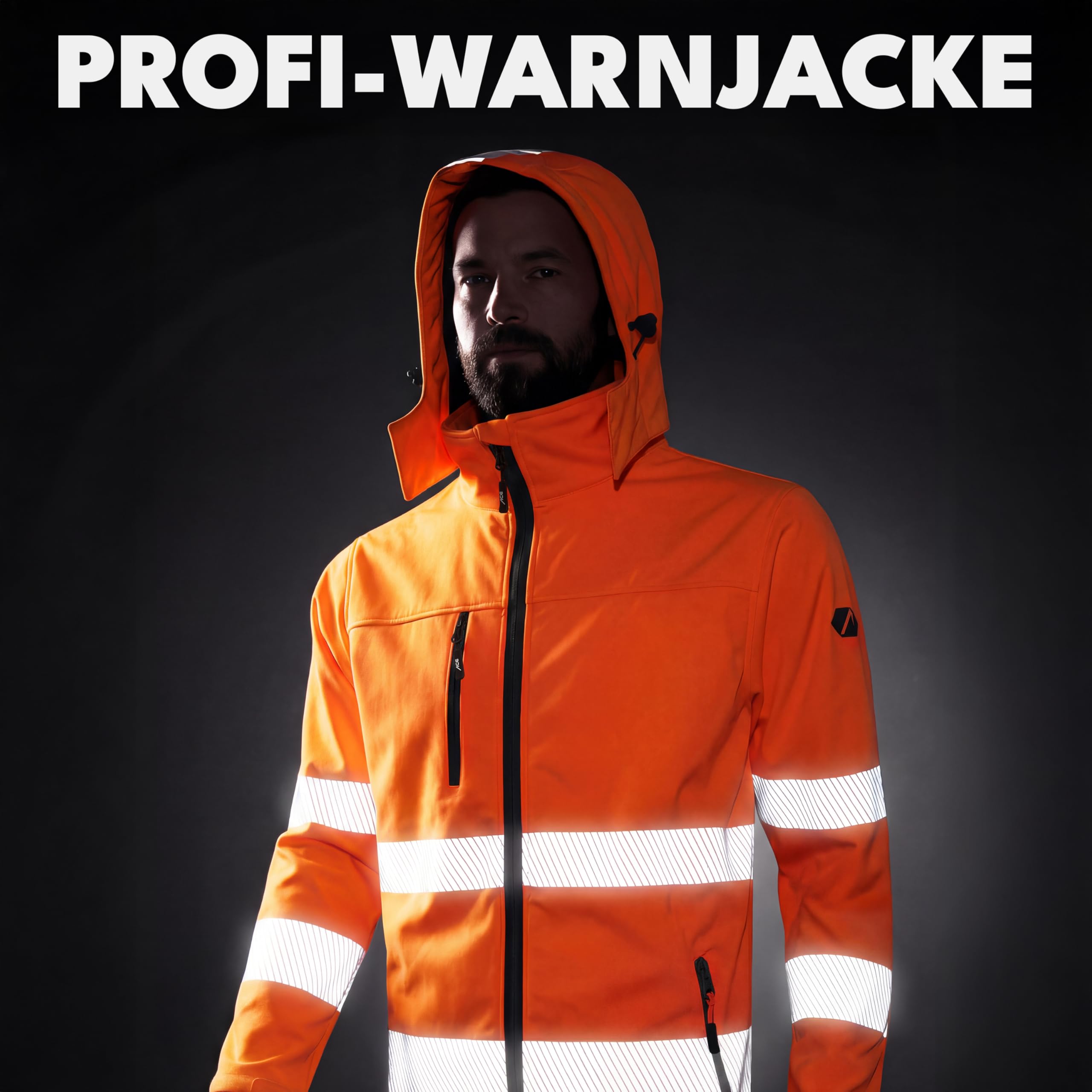ACE Neon Lite Veste de sécurité - Veste de sécurité softshell avec réflecteurs et capuche amovible - EN ISO 20471 - Orange - 4XL