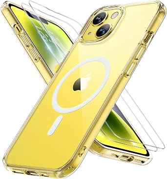 Miracase Magnetic for iPhone 14 Case 6.1 inch Compatible with MagSafewith 2X Screen Protectors Military-Grade Protection, Anti-Fingerprint Translucent Matte Phone Case Cover, Clear
