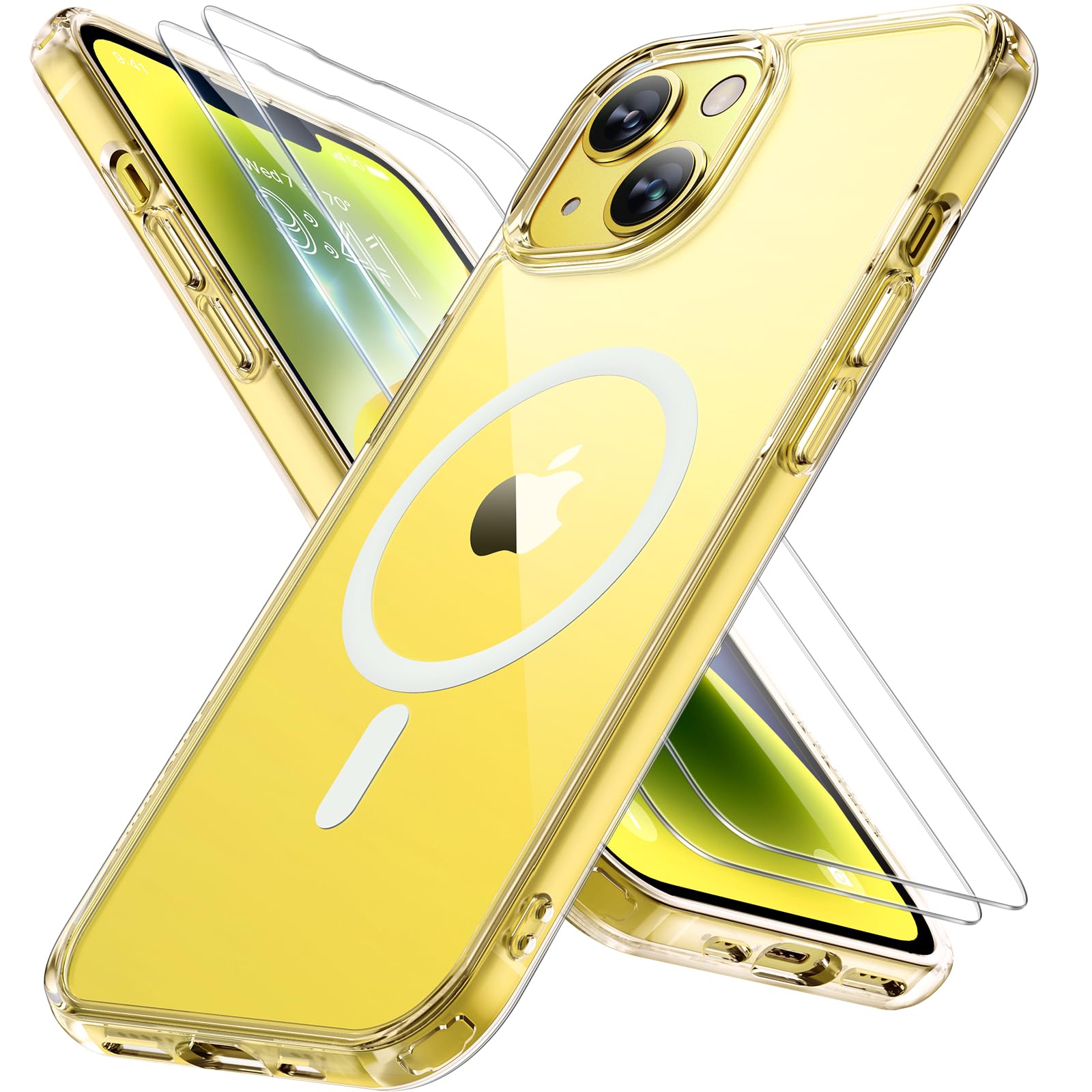Miracase Magnetic for iPhone 14 Case 6.1 inch (Compatible with MagSafe)（with 2X Screen Protectors） Military-Grade Protection, Anti-Fingerprint Translucent Matte Phone Case Cover, Clear