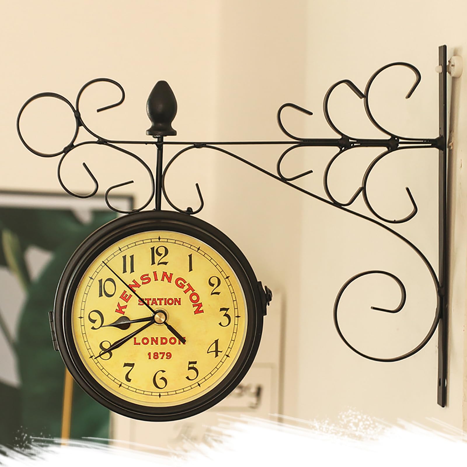MYUYEE Double Sided Clock Station Clocks for Garden Wall Mounted Outdoor Vintage Home Decor Living Room Offi