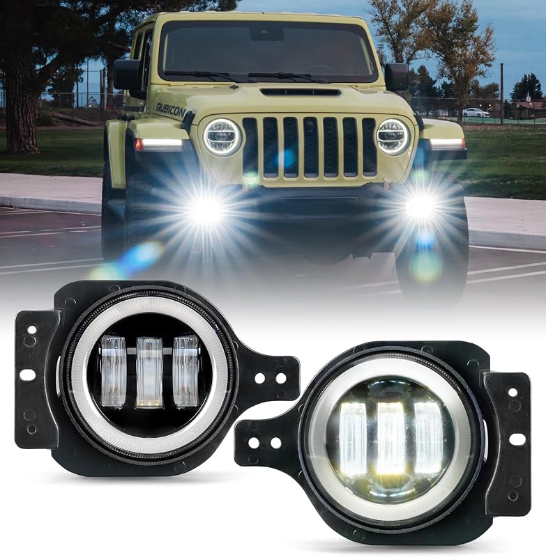 Faróis de neblina LED Xprite 60 W com DRL para Jeep Wrangler JL/JLU – Par