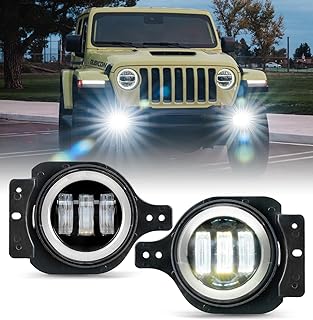 300% Bright 60W LED Fog Lights w/DRL Compatible with 18+ Jeep JL JT, White