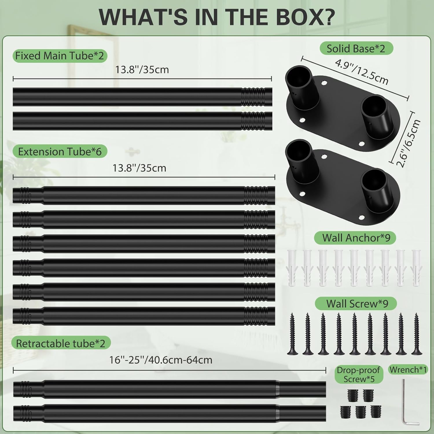 Double Shower Curtain Rod, Adjustable 28 to 76 Inches Wall Mounted Double Shower Rod Rustproof, Black Shower Curtain Pole for Bathroom, Laundry Room, Bathtub and more