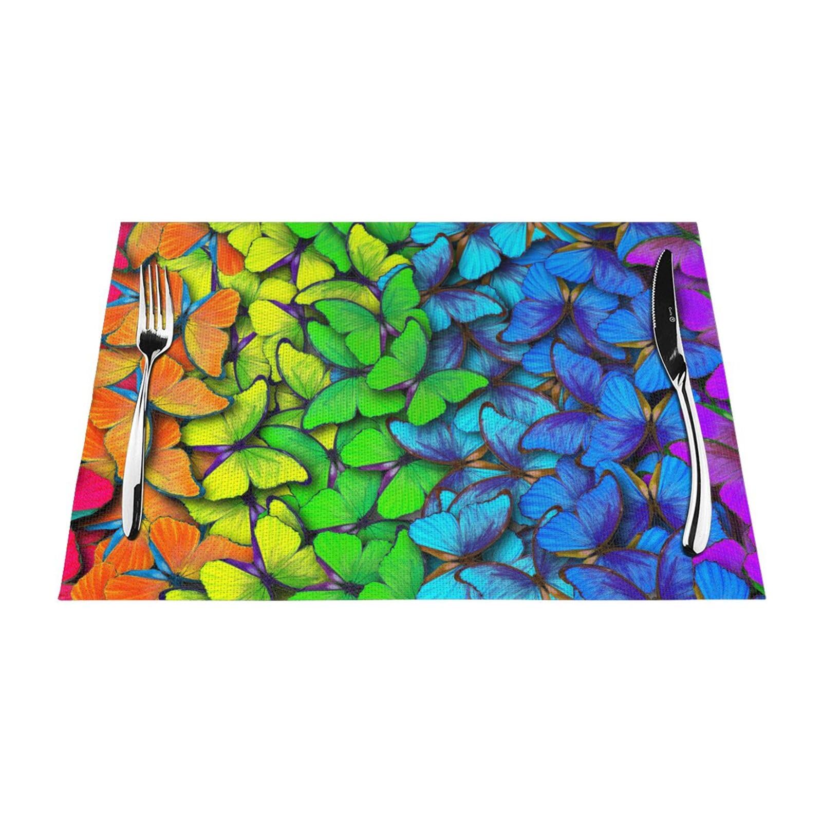 PVC Placemat Set of 1 PCS, 45x30 CM, Colorful Butterfly 1 Printed Non-Slip Heat Resistant Place Mats for Kitchen Dining Table Indoor Outdoor