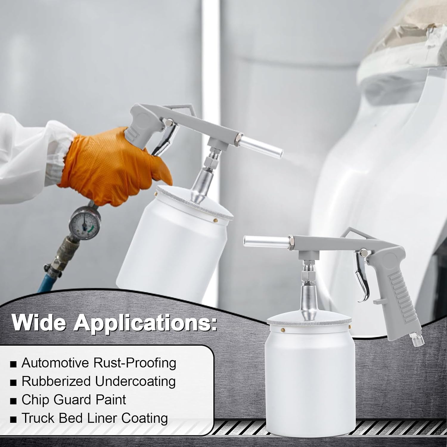 Air Undercoating Spray Gun with 33 oz Suction Feed Cup, Pneumatic Automotive Sprayer for Sprayable Truck Bed Liner Coating, Rubberized Undercoat, Chip Guard Paint and Rust Proofing