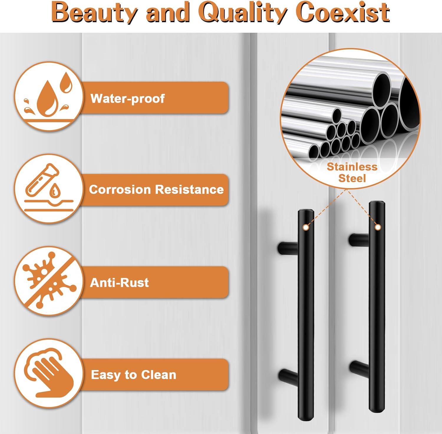 Probrico 30 Pack|4 Inch Hole Centers Solid Cabinet Pulls Stainless Steel Round T Bar Cabinet Handles Black Drawer Pulls, Kitchen Cabinet Hardware for Cupboard Wardrobe Drawer Closet Nightstand