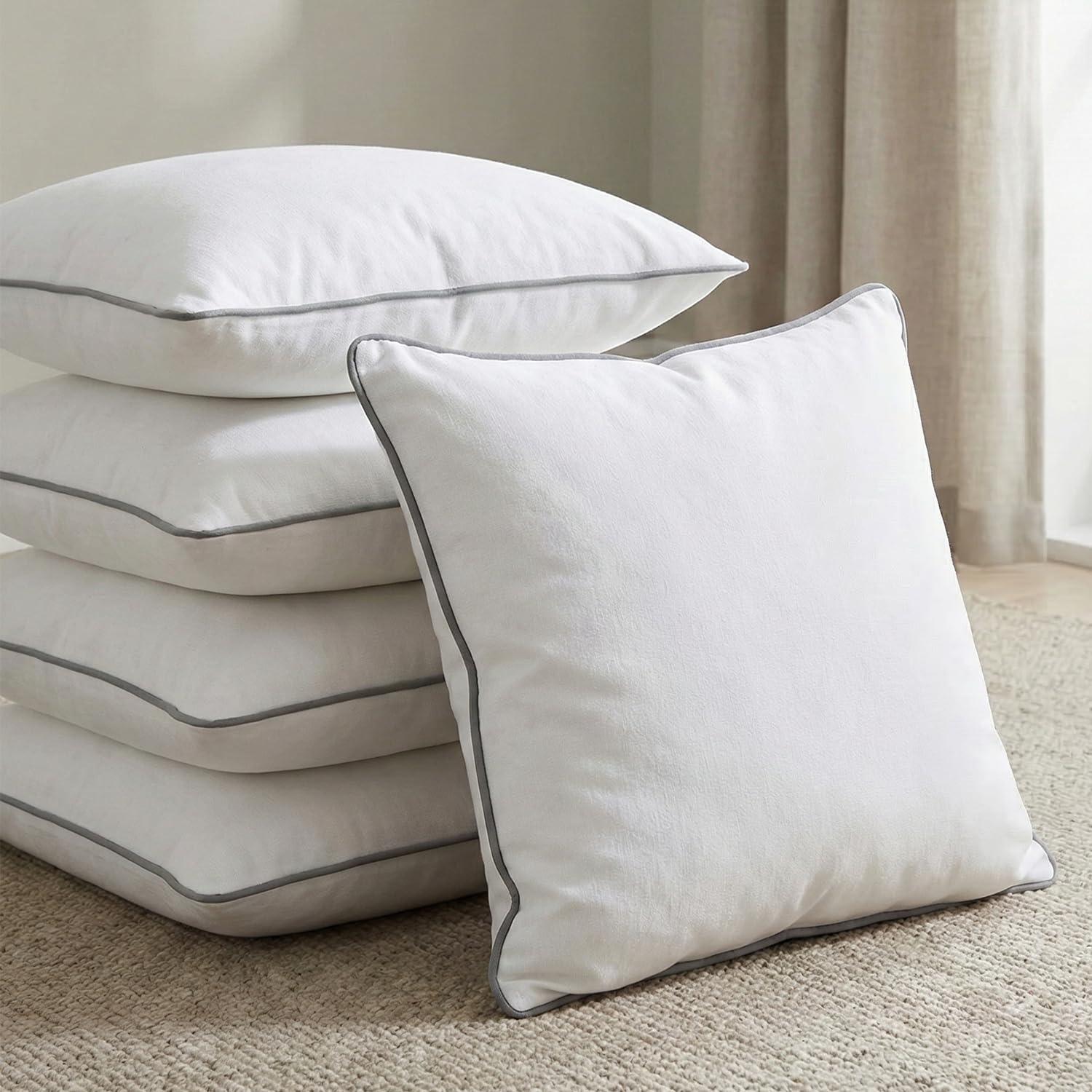 AYKA Microfiber Cushion Filler Set of 5 (16 x 16 Inch) | Soft & Fluffy Sofa Cushions Inserts | Premium Polyester Fiber Throw Pillows for Sofa, Couch, Bed & Living Room Decor | White