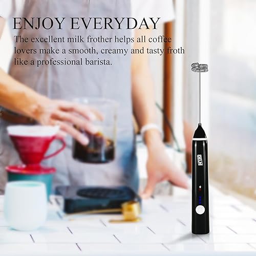 Miniatura 33 de Delm Espumador de leche eléctrico USB de acero inoxidable, espumador para lattes, espumador de leche de mano para capuchino, frappé, matcha, Verde