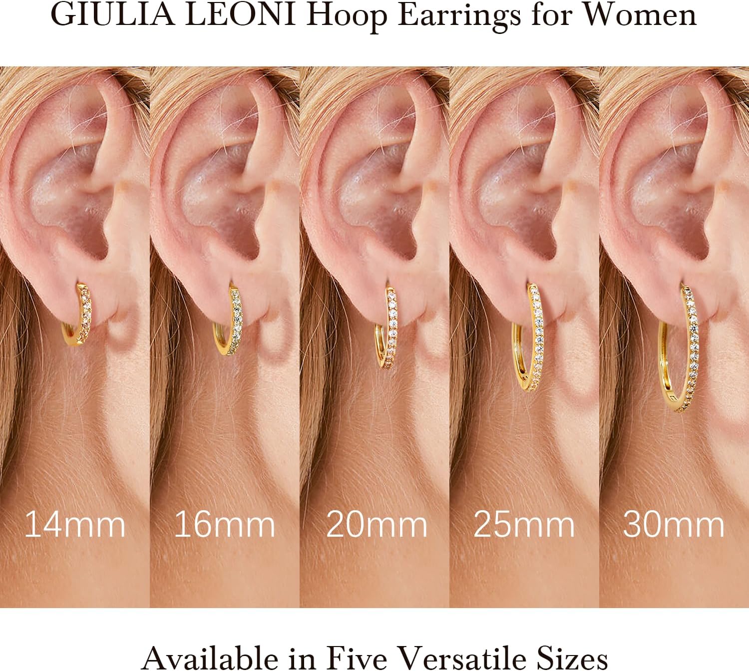 Gold Earrings for Women 14K Gold Hoop Earrings for Women Cubic Zirconia Earring for Womens Hoops Brilliant Half-Hoop CZ Design Hoops Earring for Womens 14/16/20/25/30mm