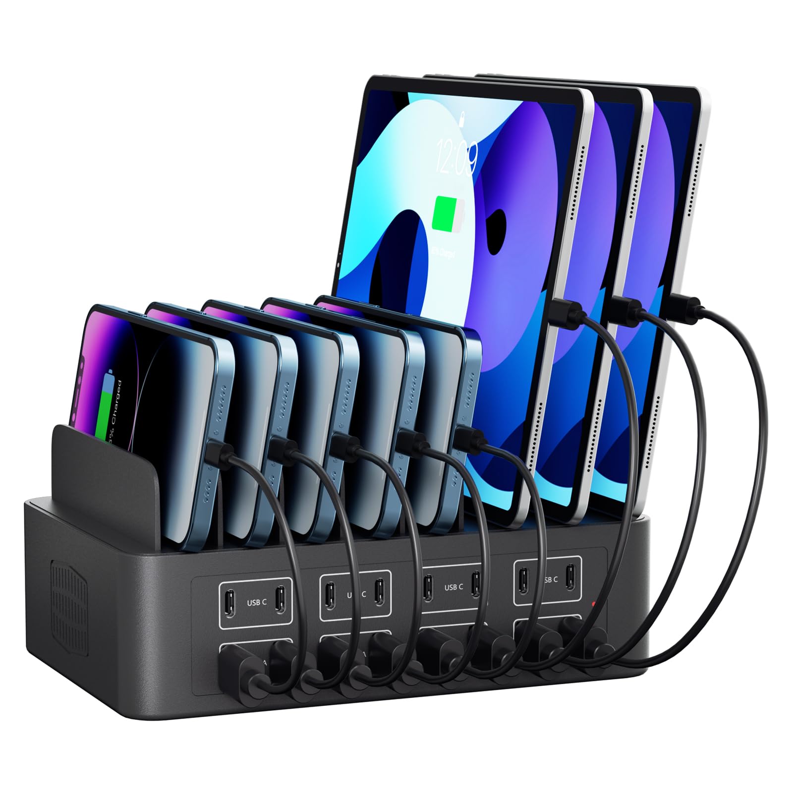 150W/35A Charging Station for Multiple Devices, 16 Port USB C Fast Charging Station with Smart Power Delivery - Organizer Charging Dock for Smartphone, iPad, Kindle, Tablet & More