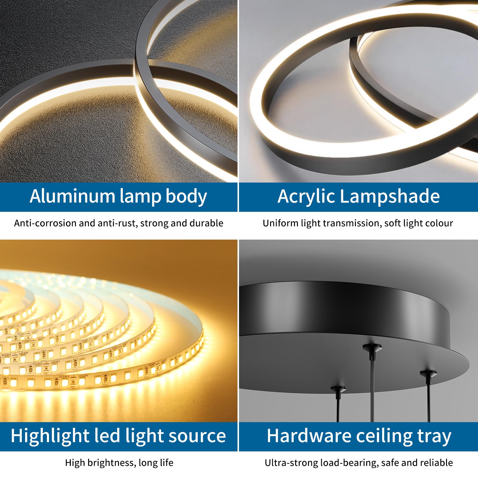 Mikeru 3 Ringe LED Pendelleuchte, 20+40+60cm Küchenlampe Hängeleuchte Modern Esszimmer Dimmbar 10% bis 100% 3000K/4500K/6000K Hängelampe LED Esstisch für Wohnzimmer, Küche