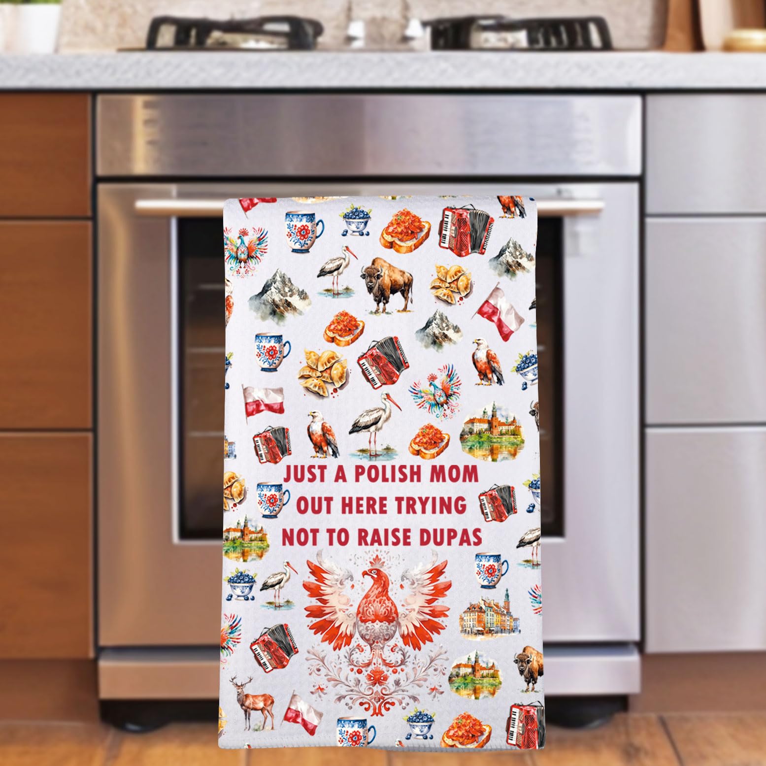 JNIAP Polish Mom Kitchen Towel Polish Mom Gifts Polish Wife Dish Towel Poland Gift Polska Gift Matka Hand Towel (Polish Mom kt)