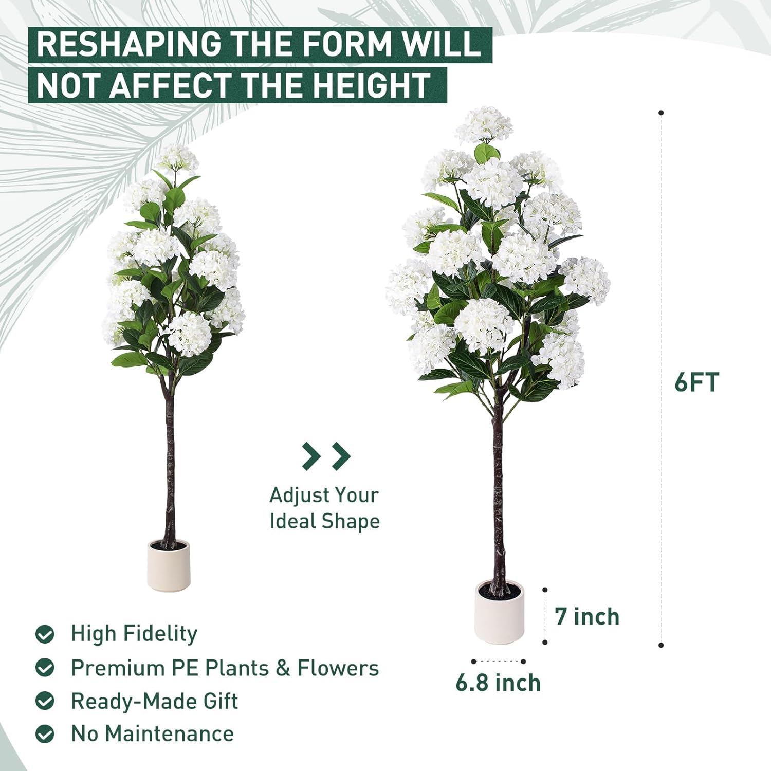 6 FT Artificial Hydrangea Tree- Large Faux Hydrangea Plants Indoor Outdoor，Fake Flower Trees with White Tall Planter for Home Garden,Front Decor - Image 6
