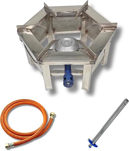 Amaru Single Burner Stainless Steel Square Chulha Canteen Bhatti Commercial Gas Stove Manual (Medium-12Lx12Wx8H)