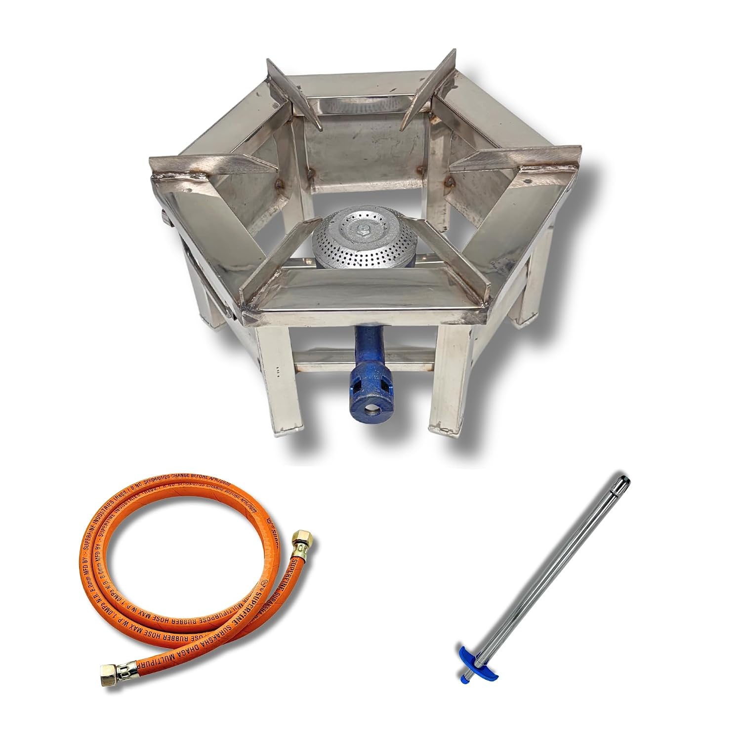 Amaru Single Burner Stainless Steel Square Chulha Canteen Bhatti Commercial Gas Stove Manual (Medium-12Lx12Wx8H)
