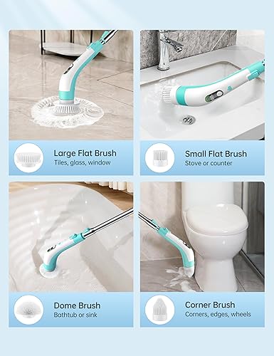 Miniatura 6 de Limpiador eléctrico giratorio con pantalla LED, IPX7 resistente al agua, potente limpiador de ducha, 2 horas de funcionamiento, 2 velocidades, mango