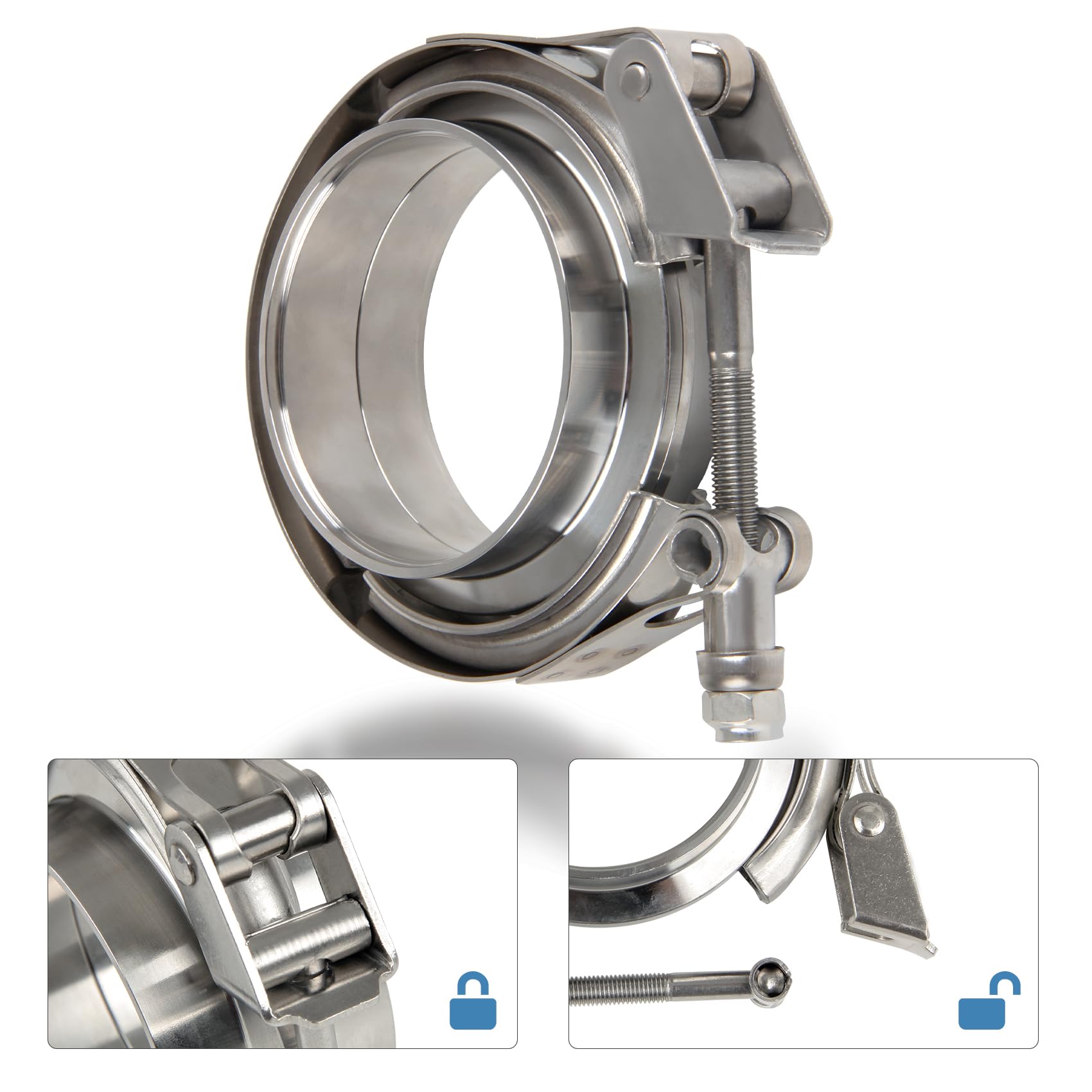 DOCAS 2 szt. Ø 50,8 mm (2,0") szybkozłączka zacisk V-band + kołnierze ze stali nierdzewnej, ekstra turbo, zestaw obejm ze stali nierdzewnej