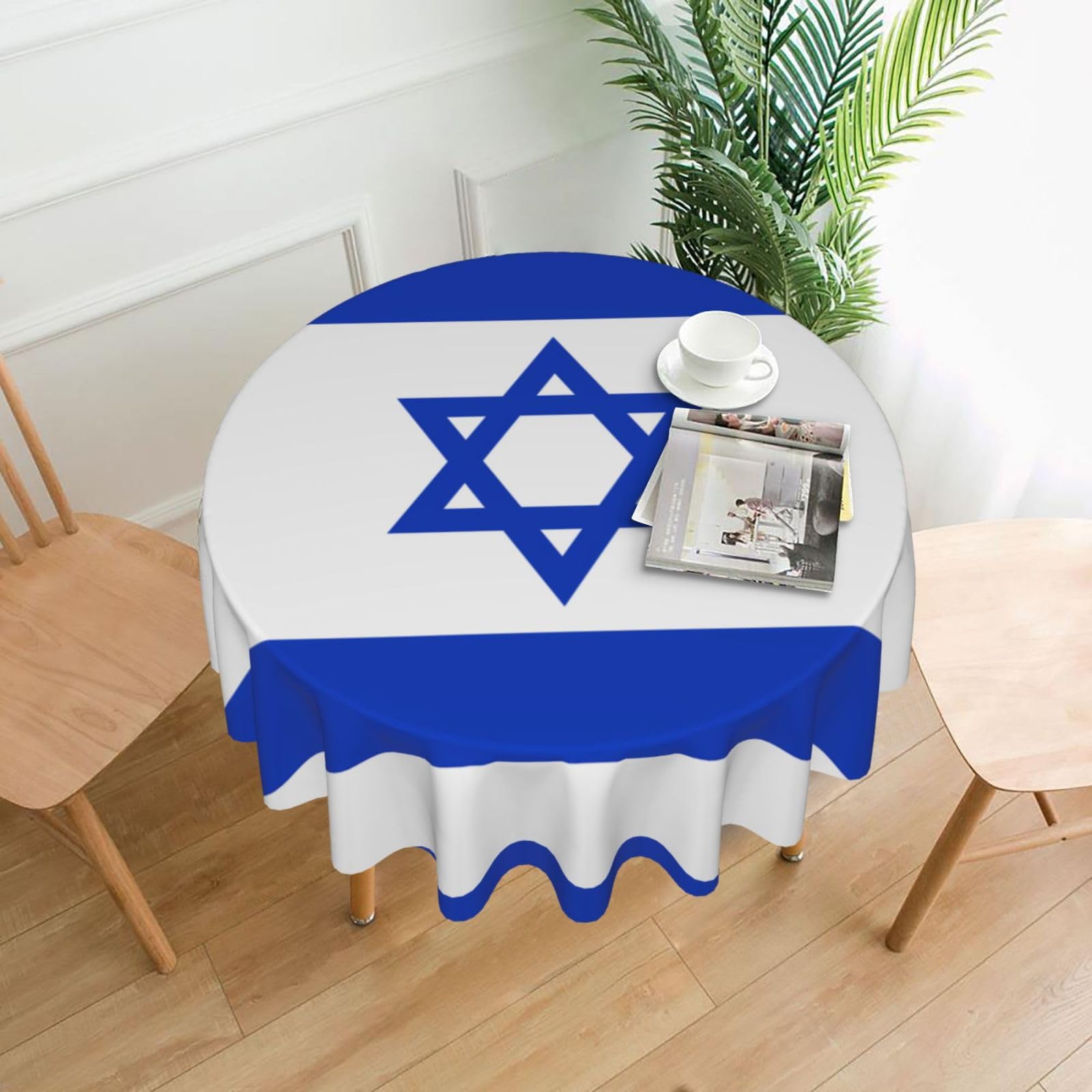 HJFCZH Israeli flag Prints Round Decorative Tablecloth 60in - High-Grade Polyester Throw for Dinners, Weddings & Everyday Use