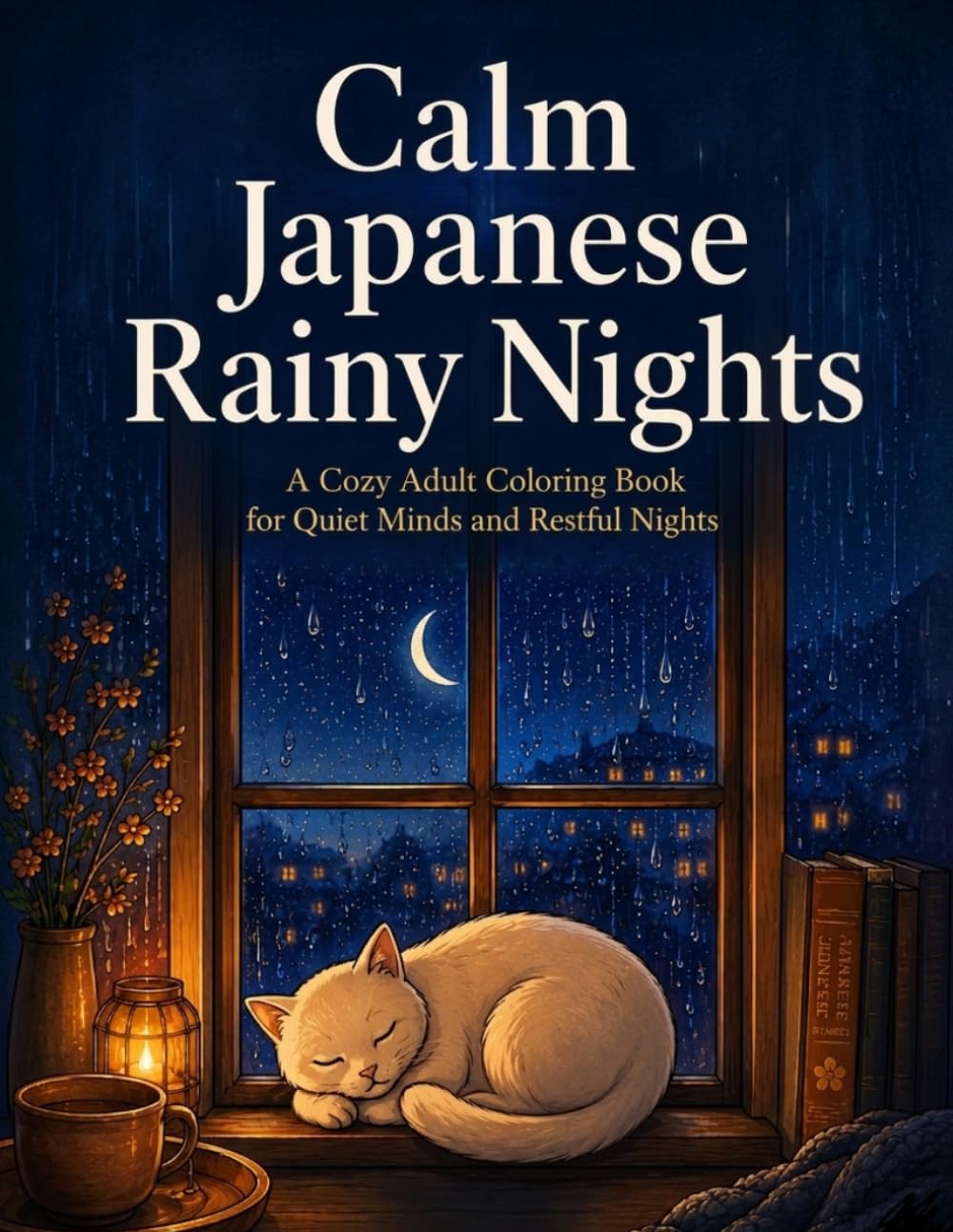 Calm Japanese Rainy Nights: A Cozy Adult Coloring Book for Quiet Minds and Restful Nights
