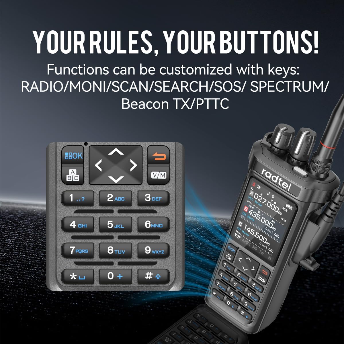 Radtel RT-950 PRO Radio amatoriale, GPS/APRS, walkie-talkie da 10 W, radio portatile a lungo raggio, ricevitore AM/FM/CB/SW/MW/LW, programmazione tramite app Bluetooth, NOAA, analizzatore di spettro