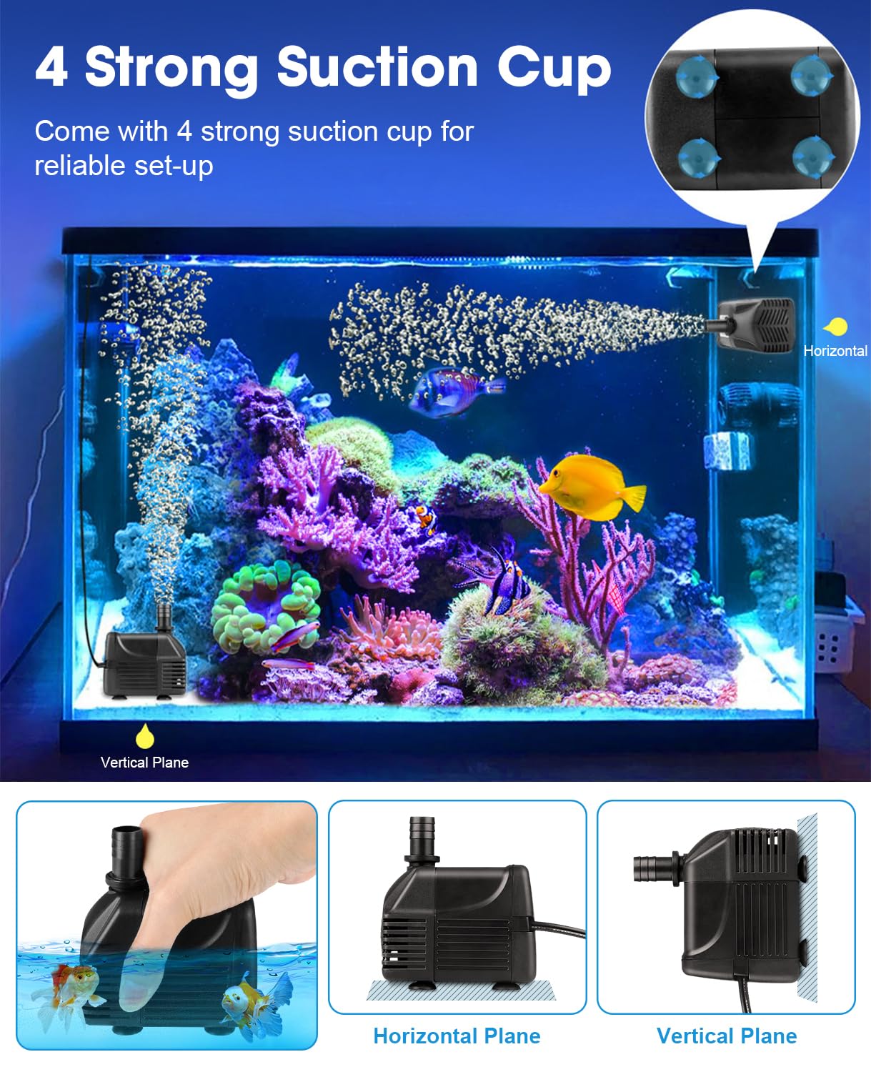 MOSFiATA Pompe à Eau Immergée 25W, 1500 L/H Pompe Aquarium Ultra Silencieuse Pompe Submersible pour Aquarium, Petites Fontaine de Jardin avec 2 Buses 1,5M Tuyau