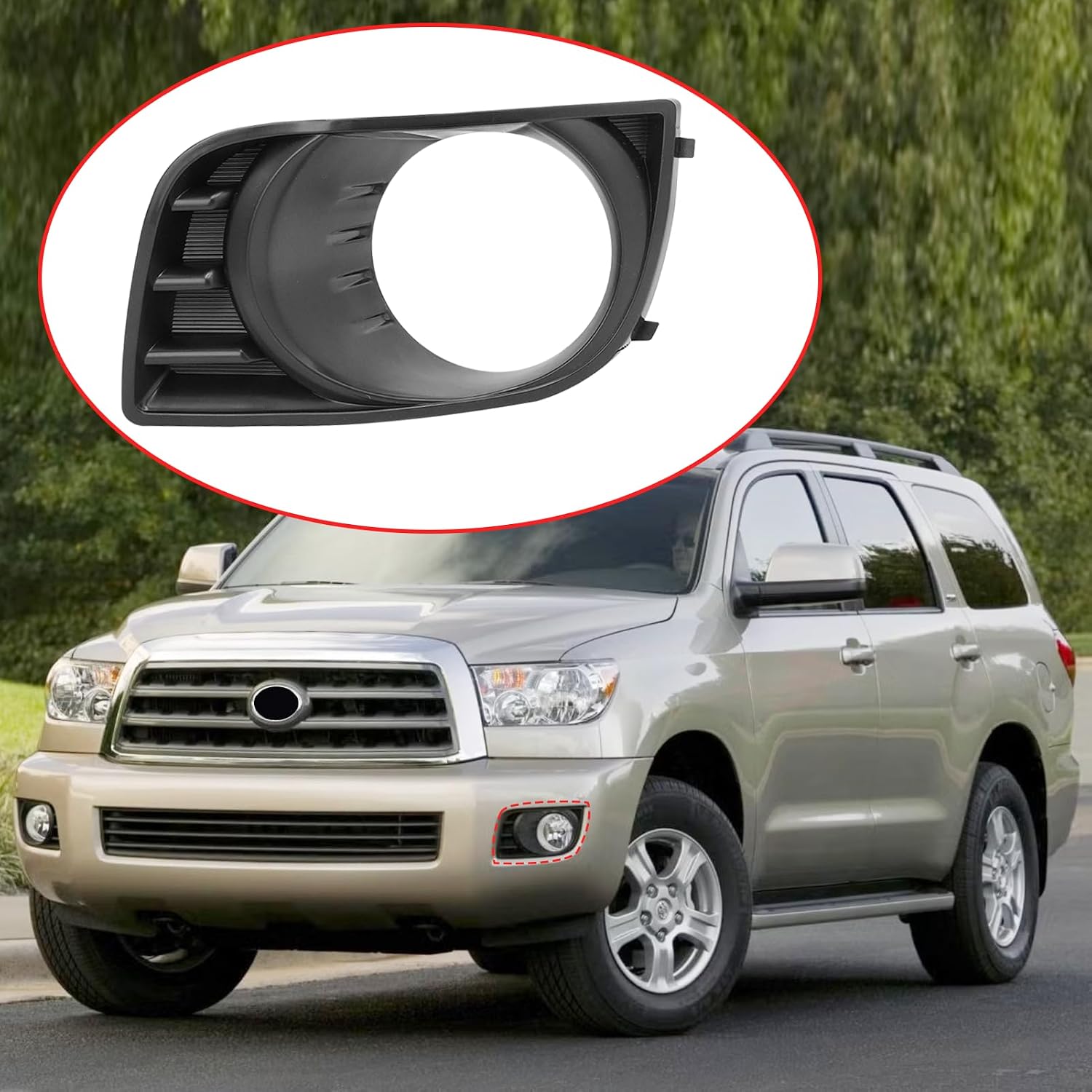 Yumzeco Compatible with Toyota Sequoia Fog Light Cover 2008 2009 2010 2011 2012 2013 2014 2015 2016 2017, Replace for 814820C021 Front Left Driver Side Fog Lamp Bezel W/Light Hole Replacement - Left