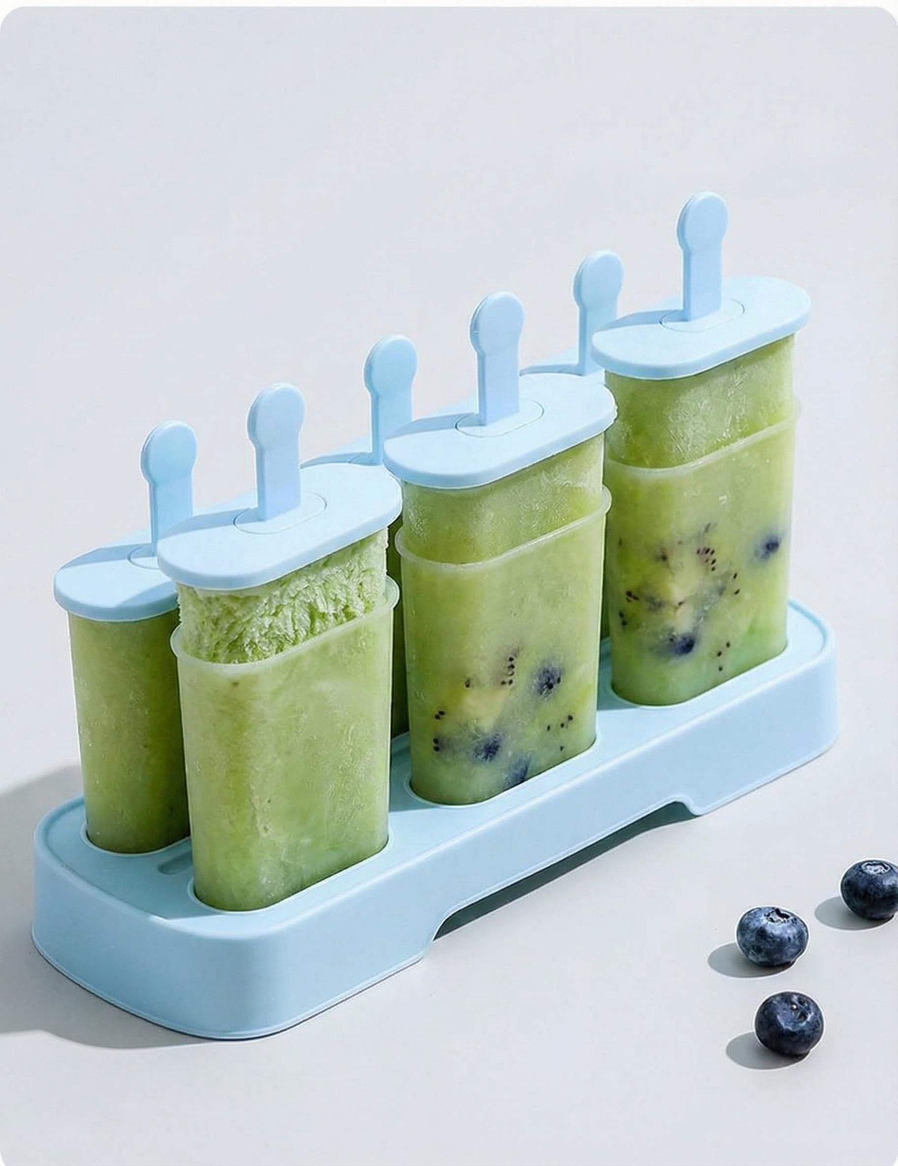 Moldes para Helados con Palo, 6 Cavidades Moldes Helados, DIY Molde Helado para Paletas y Helados Caseros (Azul)