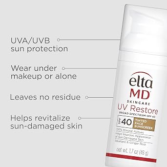 EltaMD UV Restore,Face Sunscreen, SPF 40, Mineral Sunscreen for Sun Damaged Skin Repair, Anti-Aging Zinc Oxide Sunscreen Formula