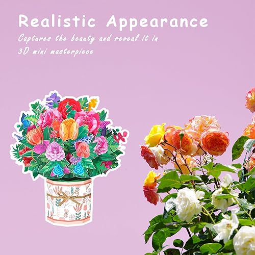 Miniatura 6 de ROBBEAR Tarjeta desplegable de ramo de claveles de rosas, tarjeta de felicitación de flores 3D con sobres para cualquier ocasión, cumpleaños, día de
