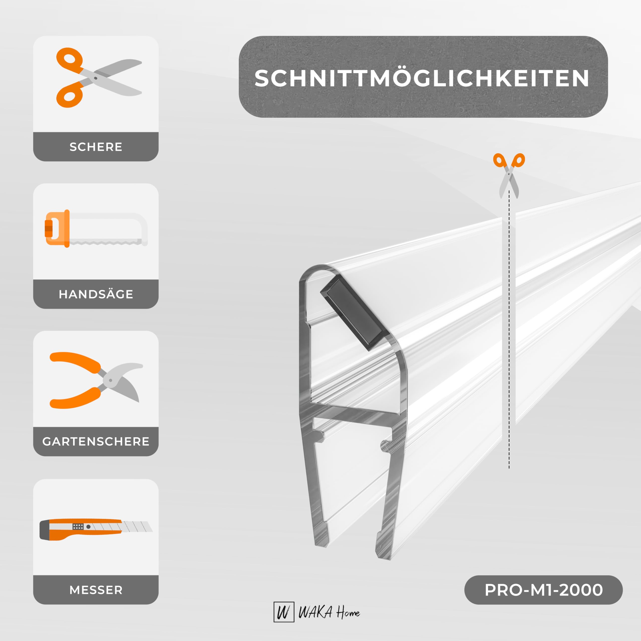 WAKA Premium douchedeur & douche-lip PRO-J, doucheafdichting optisch transparant, afdichting douche glazen deur 6-8 mm, 200 cm douchecabine en douchedeurafdichting, compatibel met een WAKA Premium douchedeur & douche-lip PRO-J, doucheafdichting optisch transparant, afdichting douche glazen deur 6-8 mm, 200 cm douchecabine en douchedeurafdichting, compatibel met een