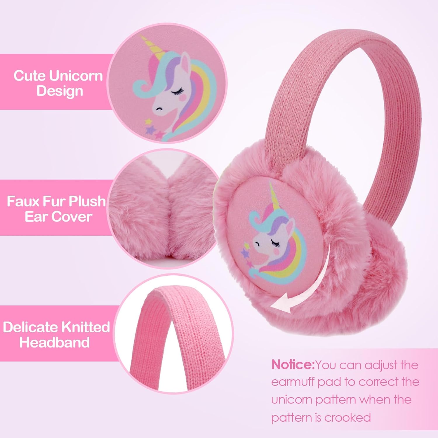 ACTLATI Kids Knit Unicorn Earmuffs and Gloves Set Girls Plush Ear Muffs Winter Outdoor Ear Warmers and Mittens Set - Image 4
