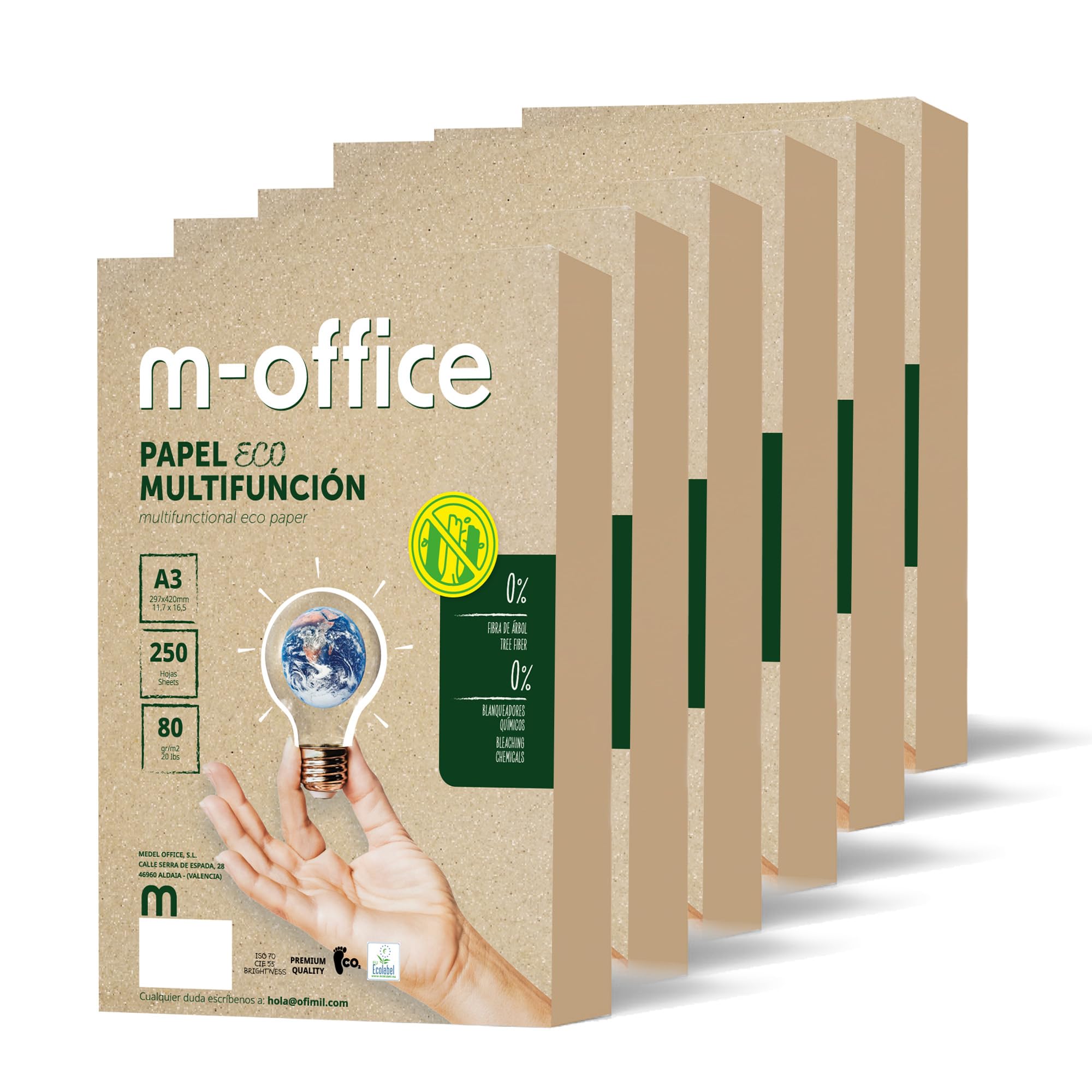 M-Office Papier Recyclé A3 80g - Ramette de 1500 Feuilles pour Photocopieur et Imprimante - 6 Lots de 250 Feuilles 100% Recyclé