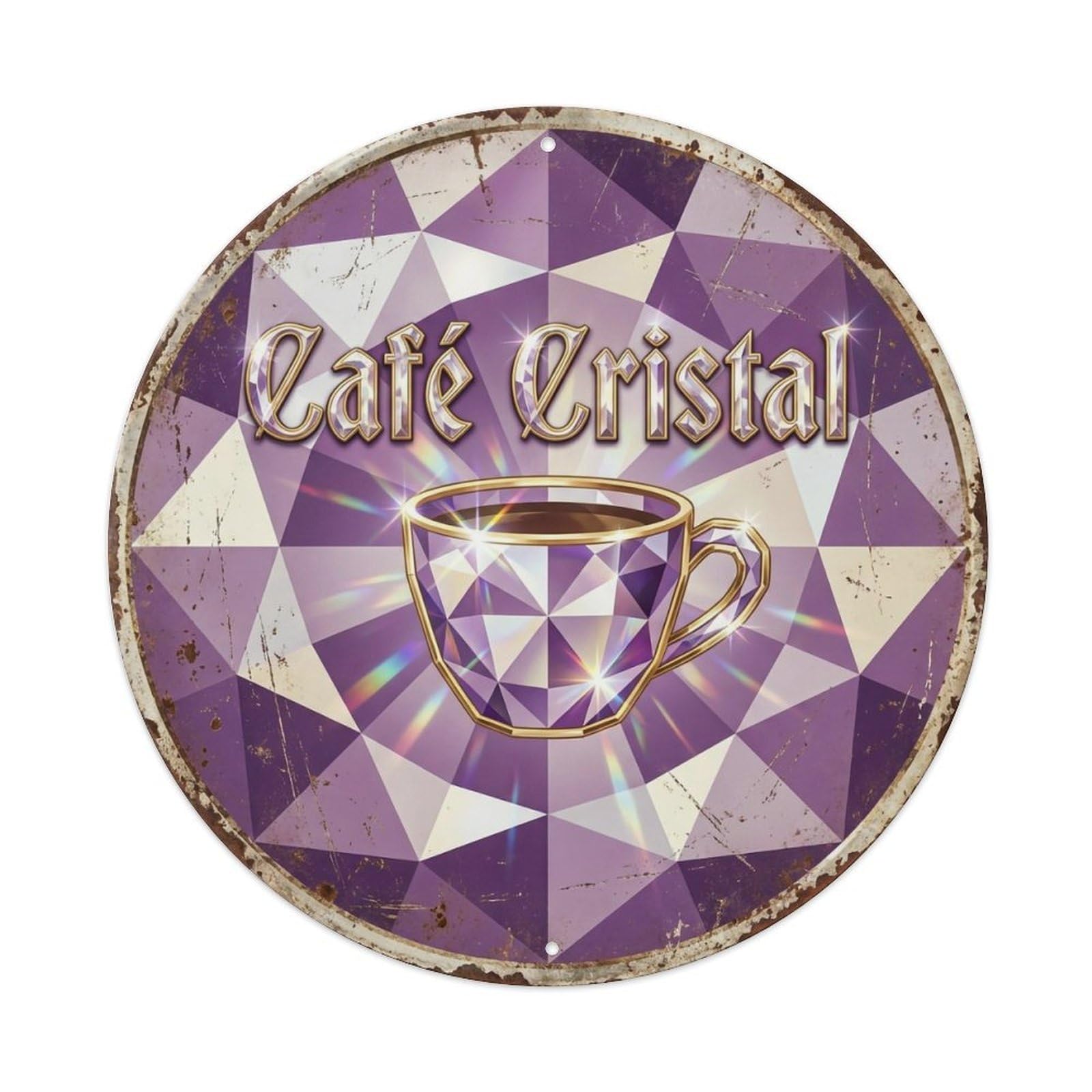 Crystal Gem Lounge Cafe Metal Tin Sign Plaque Wall Decor for Cafe, Club, Garden Round Metal Poster 8x8Inch