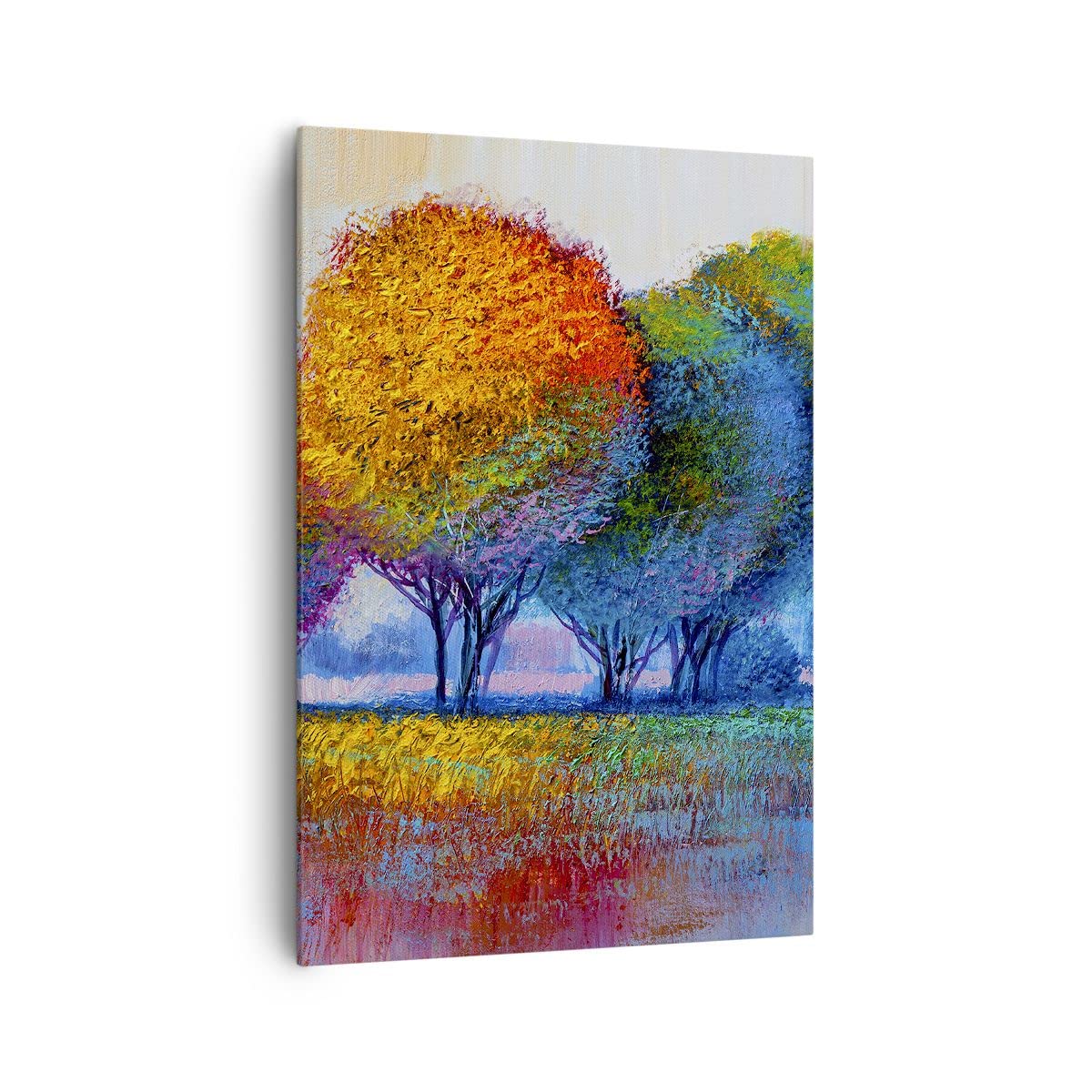 Tableau Toile Impression 100x70 Cm – Motif Arbre Nature Prairie – Décoration Murale Moderne