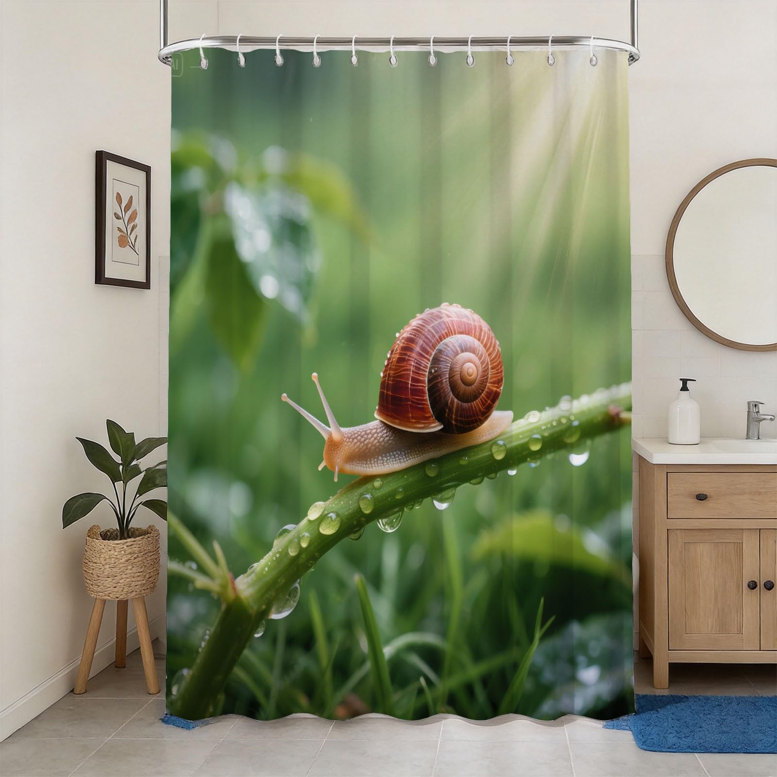 Hongduo 3D Snail Shower Curtain for Stalls Bathtubs Natural Bathroom Decor Shower Curtain Set Polyester Fabric Waterproof 200x200cm/79X79 Inch with Hooks