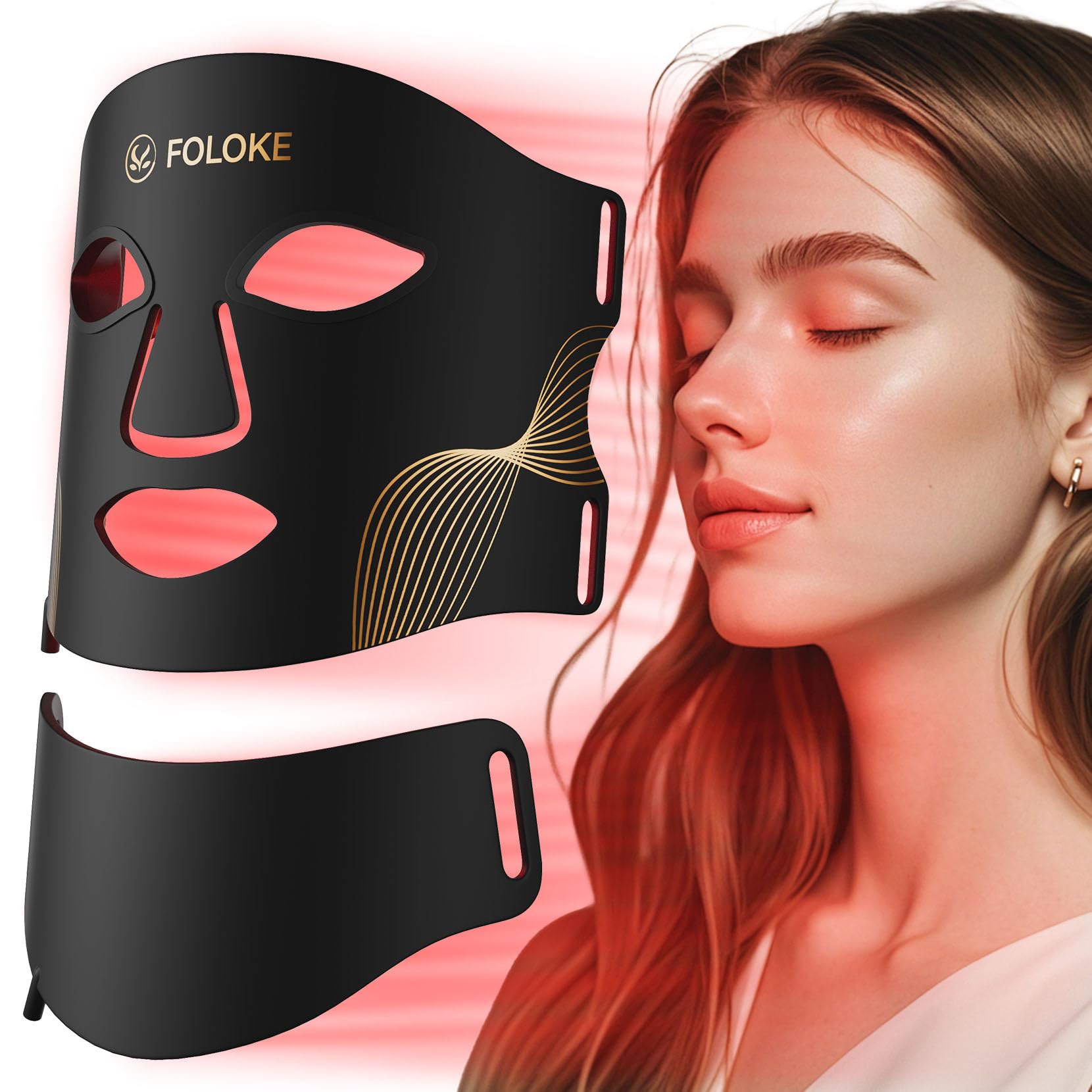 FOLOKELED Light Therapy Mask Skin Care, LEDs face mask & neck mask Red - Wavelength for Home Use,– Advanced Skincare Made Easy