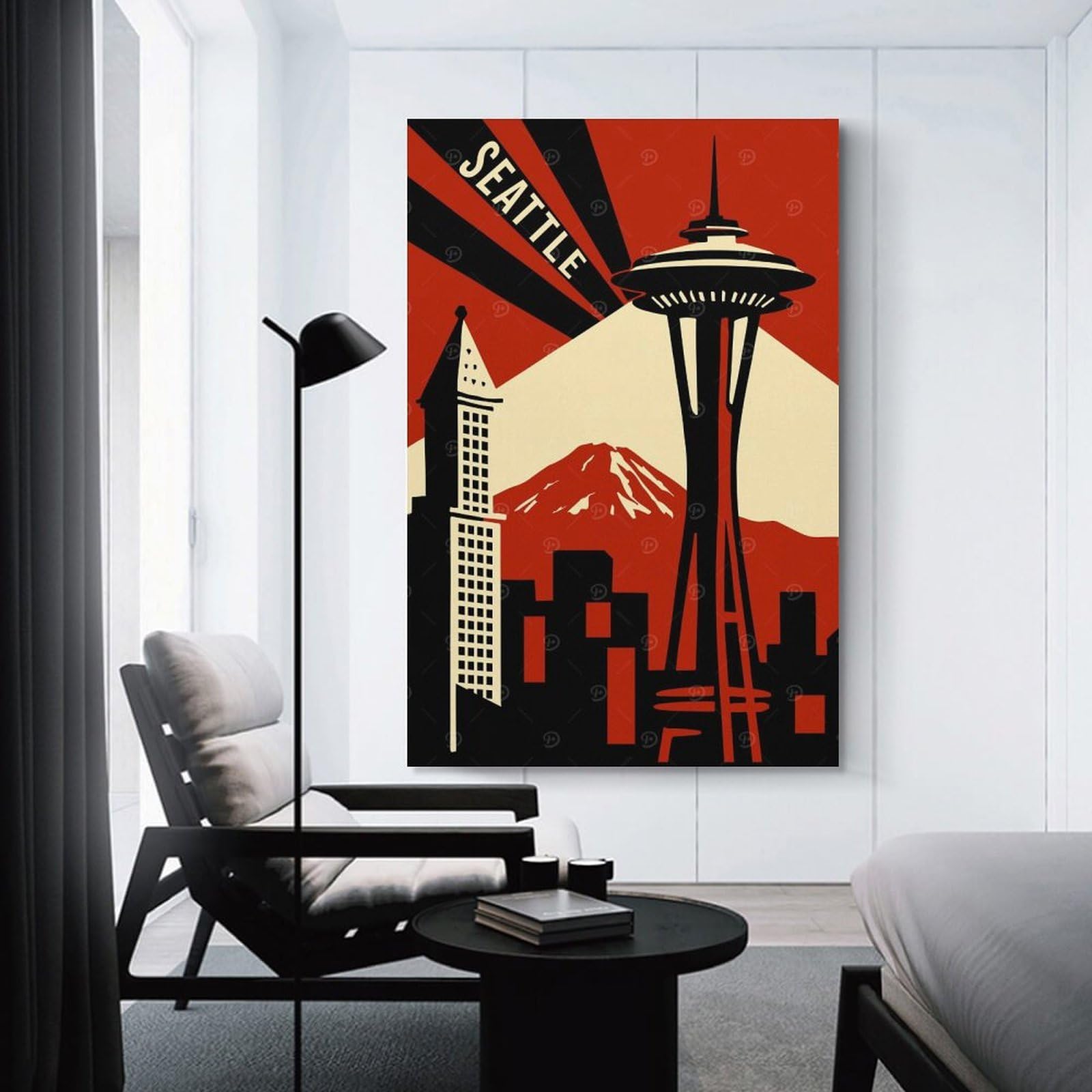 Junmoney Decorative Canvas Print Seattle Vintage Travel, 20x30inch(50x75cm), for Office, Study Or Home Workspace, Decorative Artwork for Productive Spaces