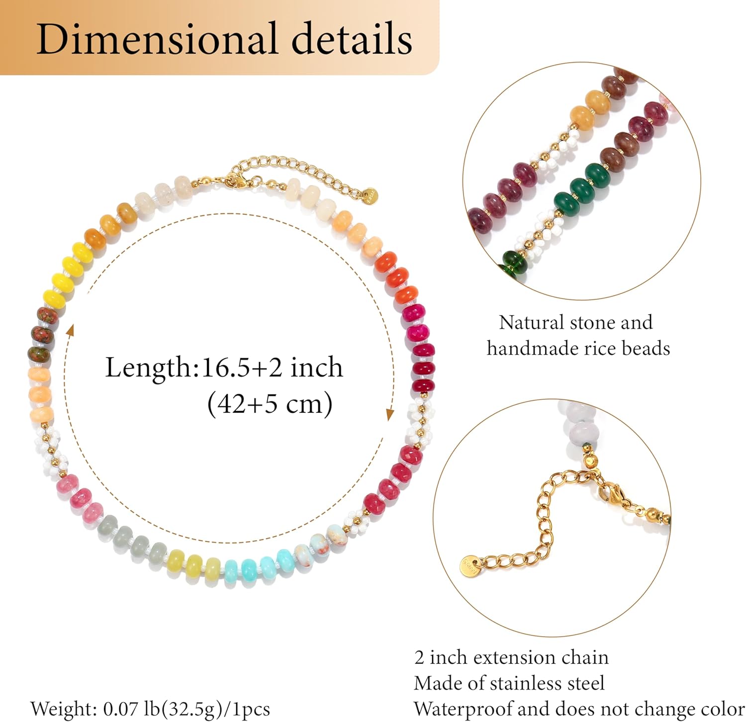 Elegance 11 designs Gemstone Beaded Necklaces For Women Rainbow Natural Stone Boho Waterproof Trendy Necklaces For Women Gift 16.5 inch - Image 6