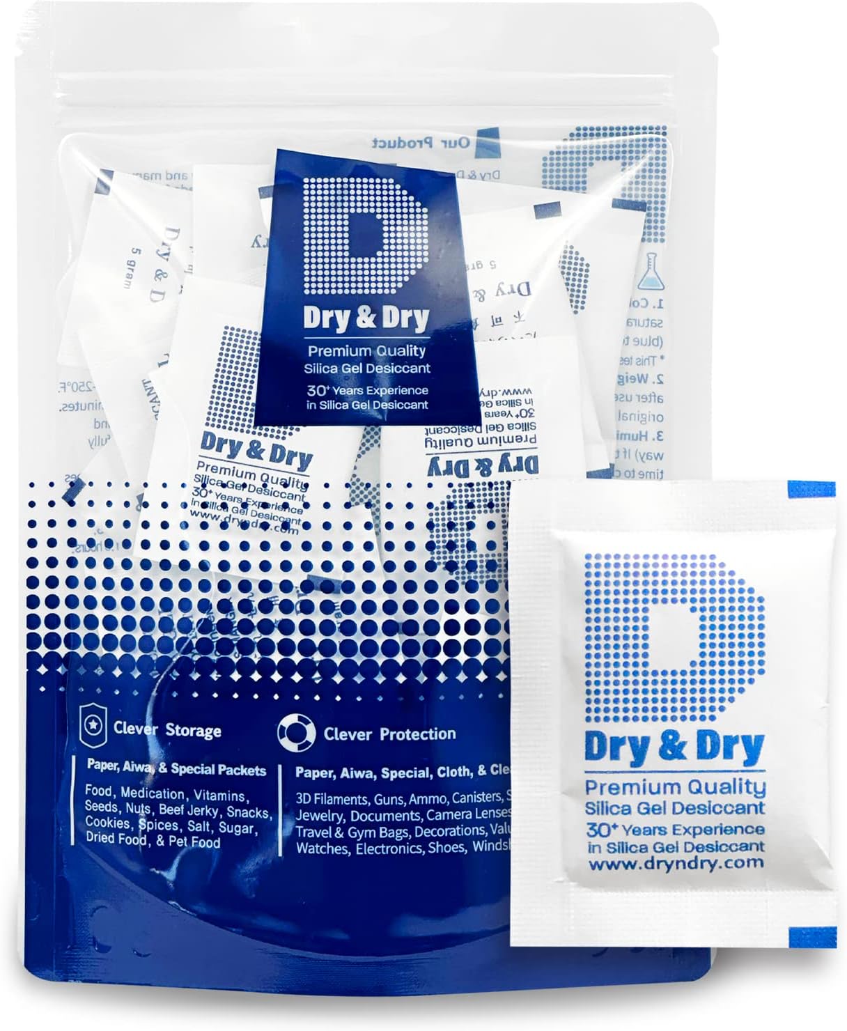 Dry & Dry 5 Gram [50 Packets] Silica Gel Packets Silica Gel Desiccants, Silica Gel Packs - Rechargeable Moisture Absorbers for Food Storage, Electronics, 3D Filament & Safes