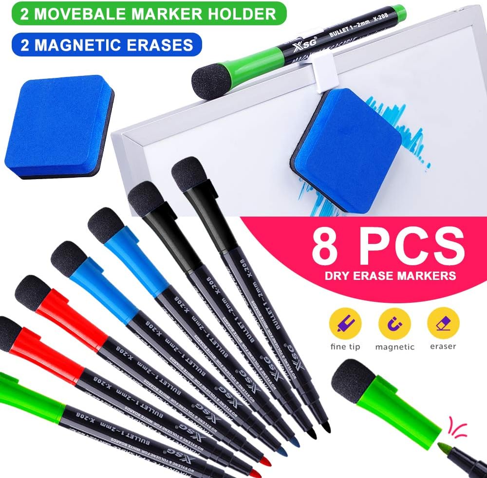 Dry Erase White Board - 2 Pack 10"X10" Portable Magnetic Whiteboard with Stand, 8 Markers, 4 Magnets, 2 Erasers- Desktop Double-Sided White Board Easel for Kid Drawing Memo to Do List Wall Desk School