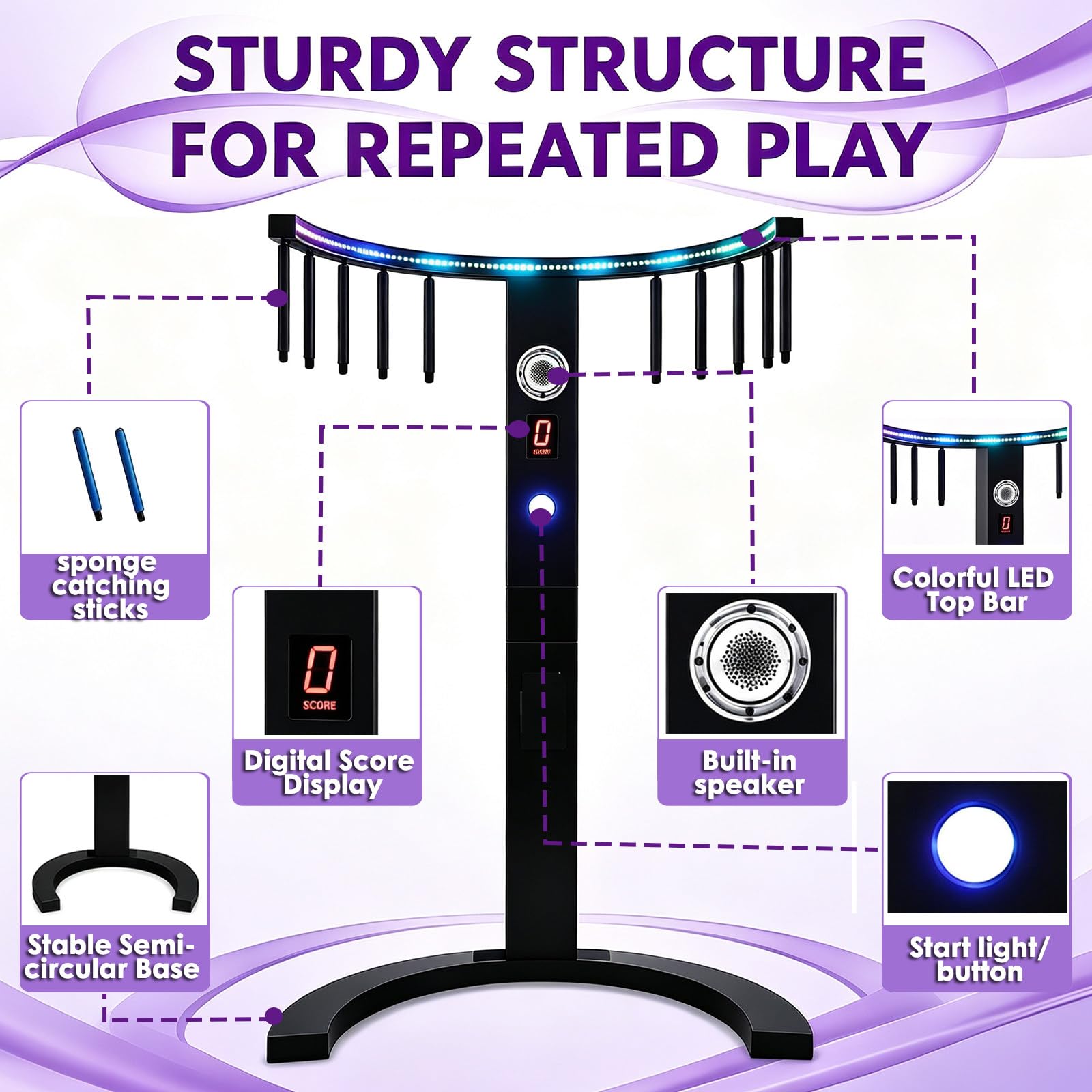 Gioco Arcade Cattura Aste per Famiglia e attività Commerciali, Allenatore Elettronico Aste Cadute Riflessi, Gioco Coordinazione Occhio-Mano con Luci LED e Musica per Eventi