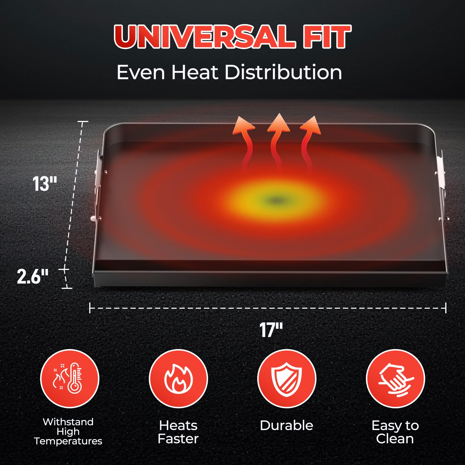 Plancha superior de estufa de 17 x 13 pulgadas para parrilla de gas, cocina en la parrilla superior plana y parrilla simultáneamente, plancha de hierro fundido antiadherente de ajuste universal para