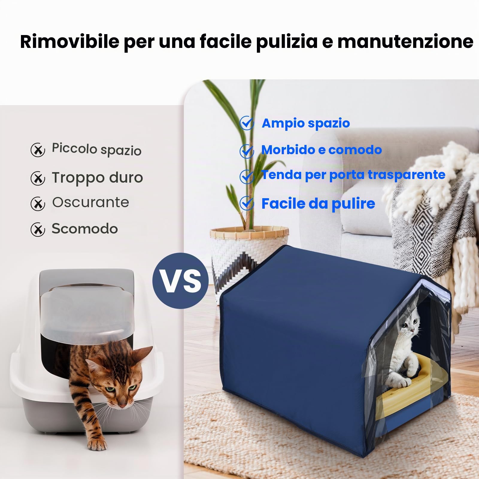 Copertura per lettiera per gatti chiusa, copertura rimovibile per lettiera, tenda aperta per un facile accesso alla copertura superiore chiusa