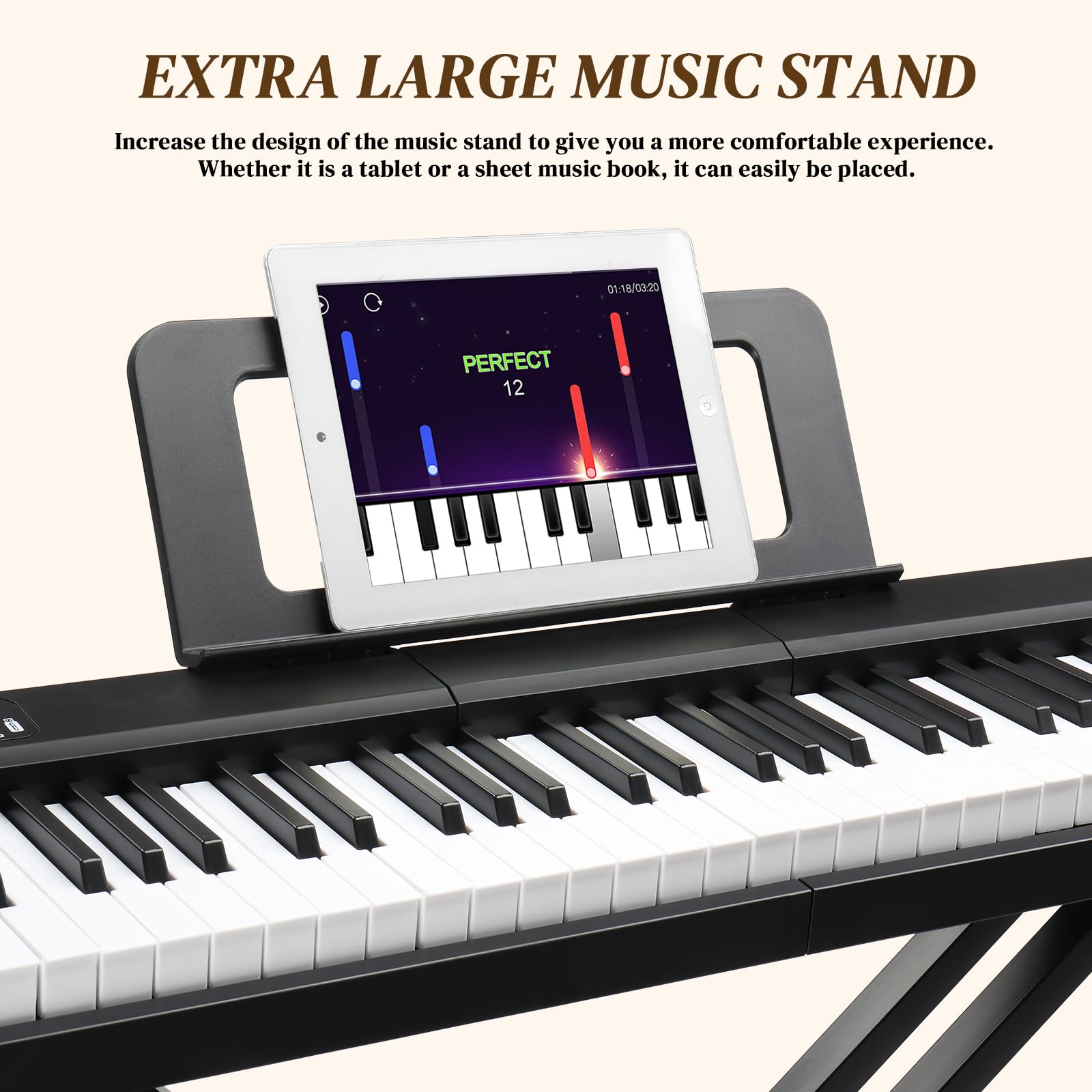 Bonnlo GPP-101 88-Tasten Digitalpiano mit Semi-Gewichteten Tasten, Bluetooth (Audio & MIDI), 150 Demo-Songs, 1000 Rhythmen & Klangfarben, Sustain Pedal, Kopfhörer, LED Display und USB-MIDI, Schwarz