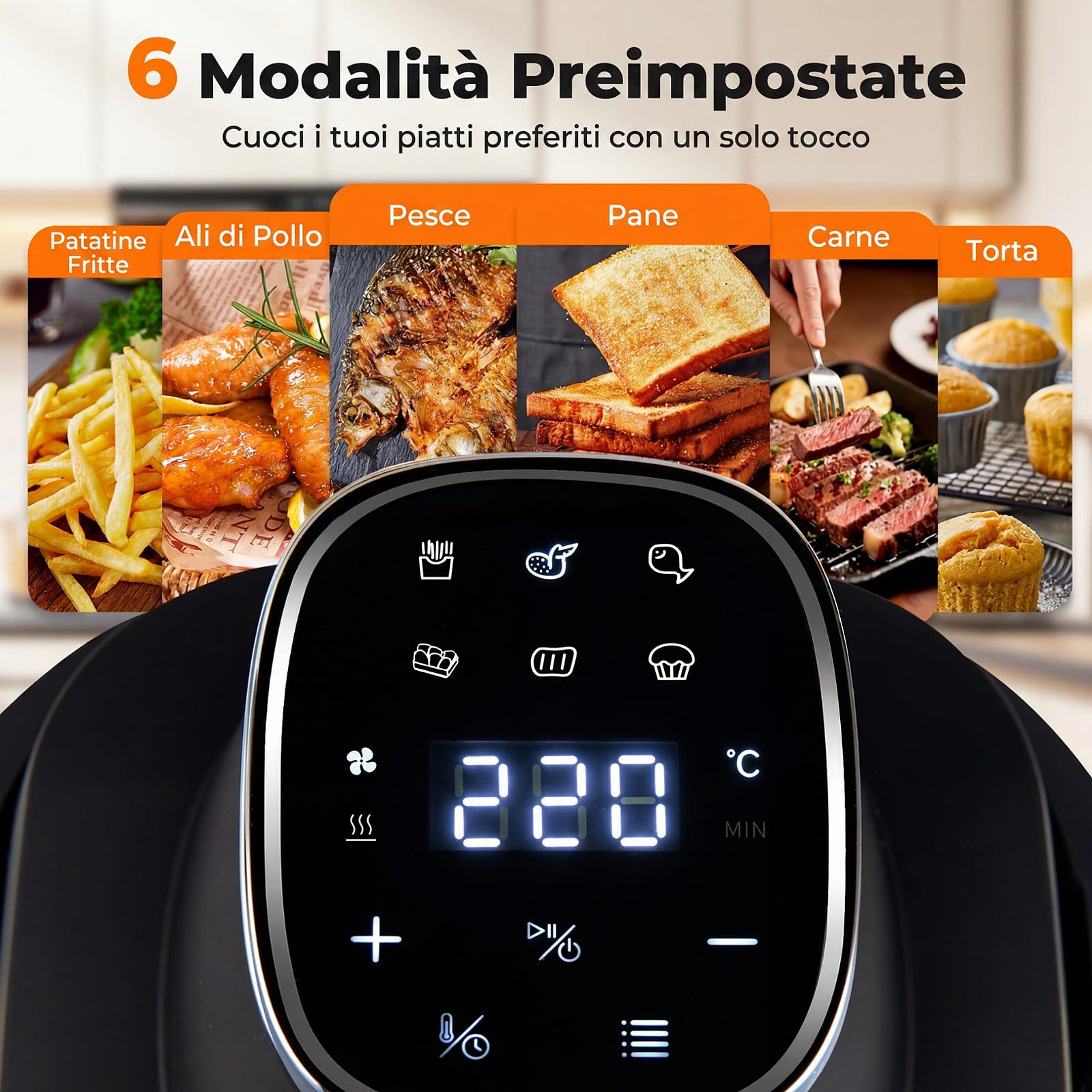 COSTWAY 4 L Friggitrice ad Aria Portatile 1500 W, Friggitrice Elettrica con 2 Griglie, 2 Contenitori Vetro con Coperchio, Forno ad Aria Calda con Display Touch, Temperatura Regolabile (Nero)
