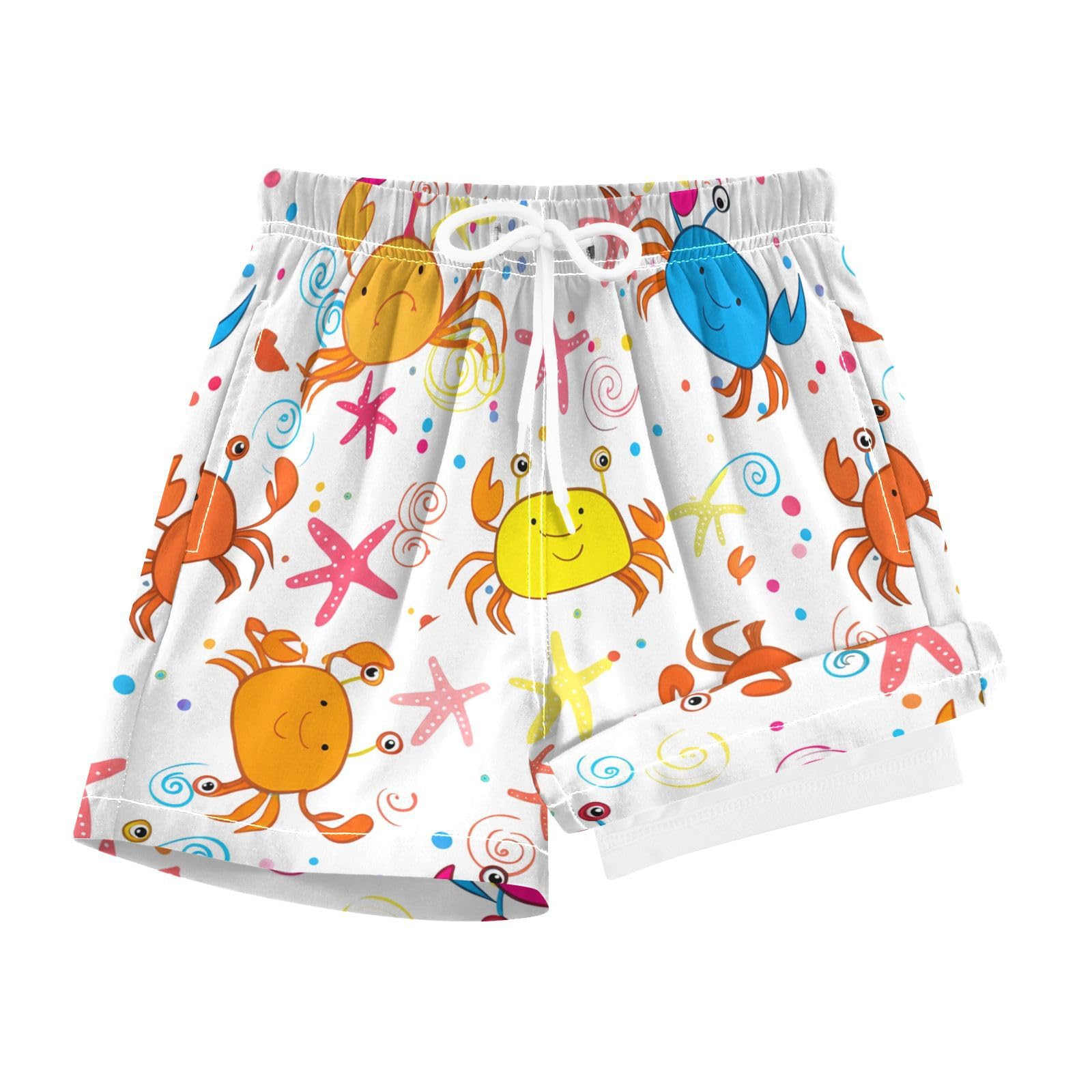 YANENDIE Boy Swim Trunks with Compression Liner Colorful Cartoon Crabs Boys Swim Shorts Quick Dry Beach Shorts